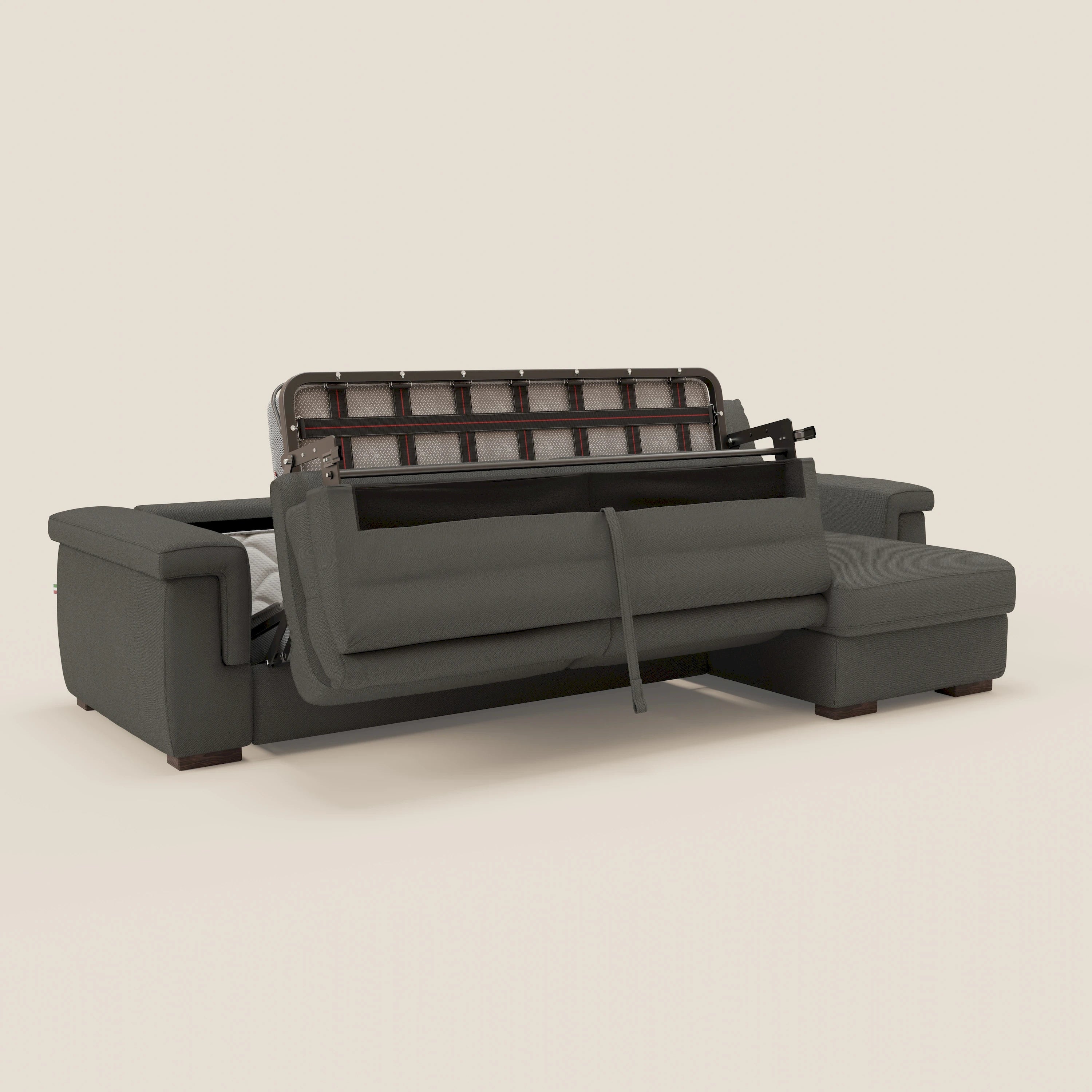 Magnolia Ecksofa mit Halbinsel und Stauraum – Matratze H18 cm aus abwaschbarem Stoff T05 anthrazit