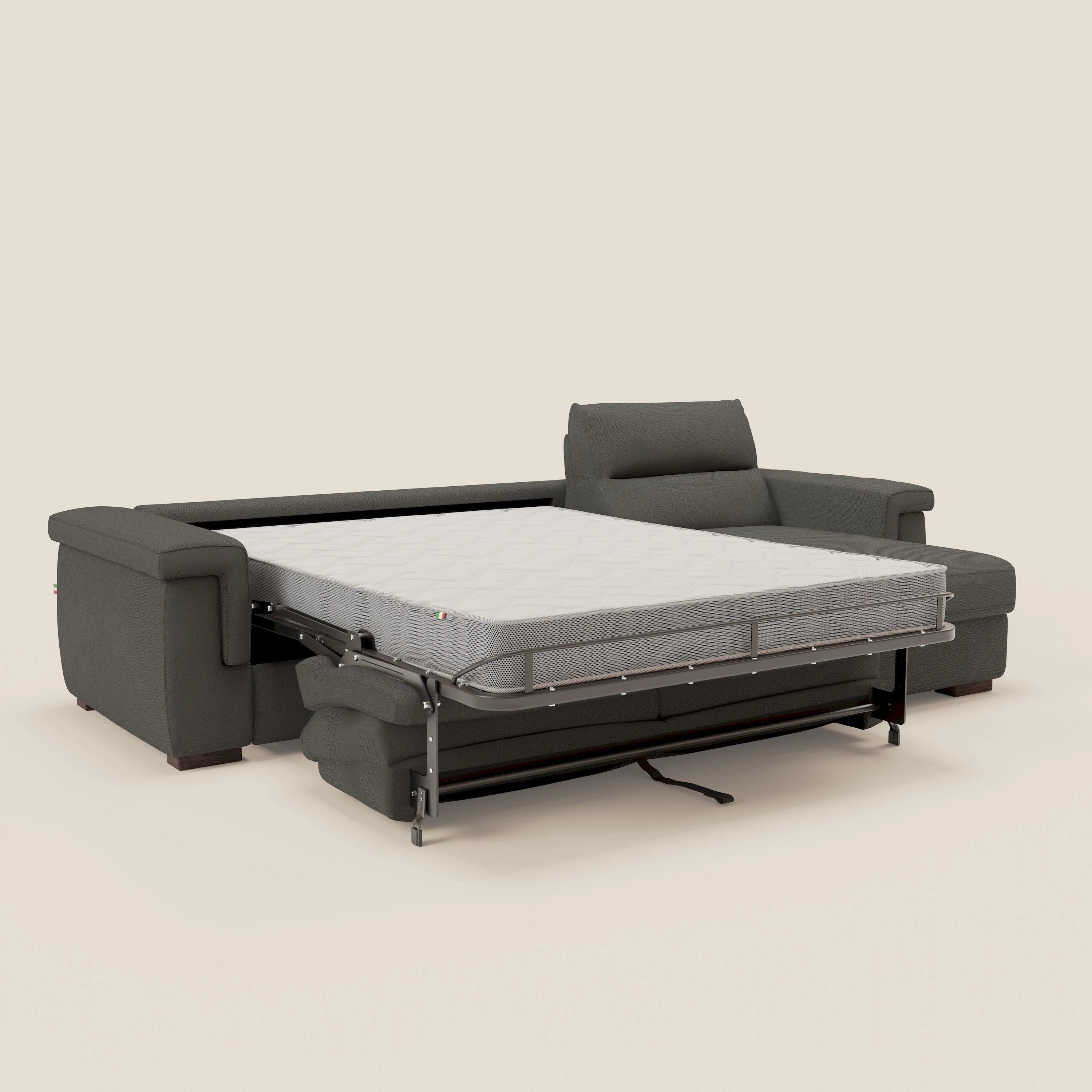 Magnolia Ecksofa mit Halbinsel und Stauraum – Matratze H18 cm aus abwaschbarem Stoff T05 anthrazit