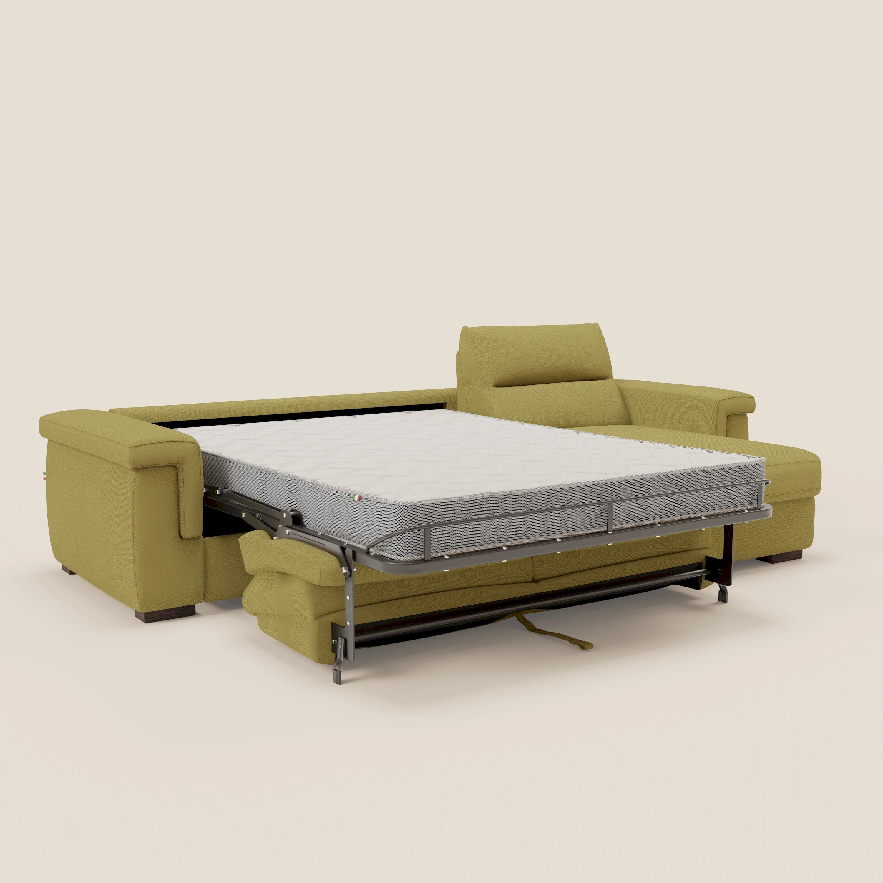 Magnolia Ecksofa mit Halbinsel und Stauraum – Matratze H18 cm aus abwaschbarem Stoff T05 gelb