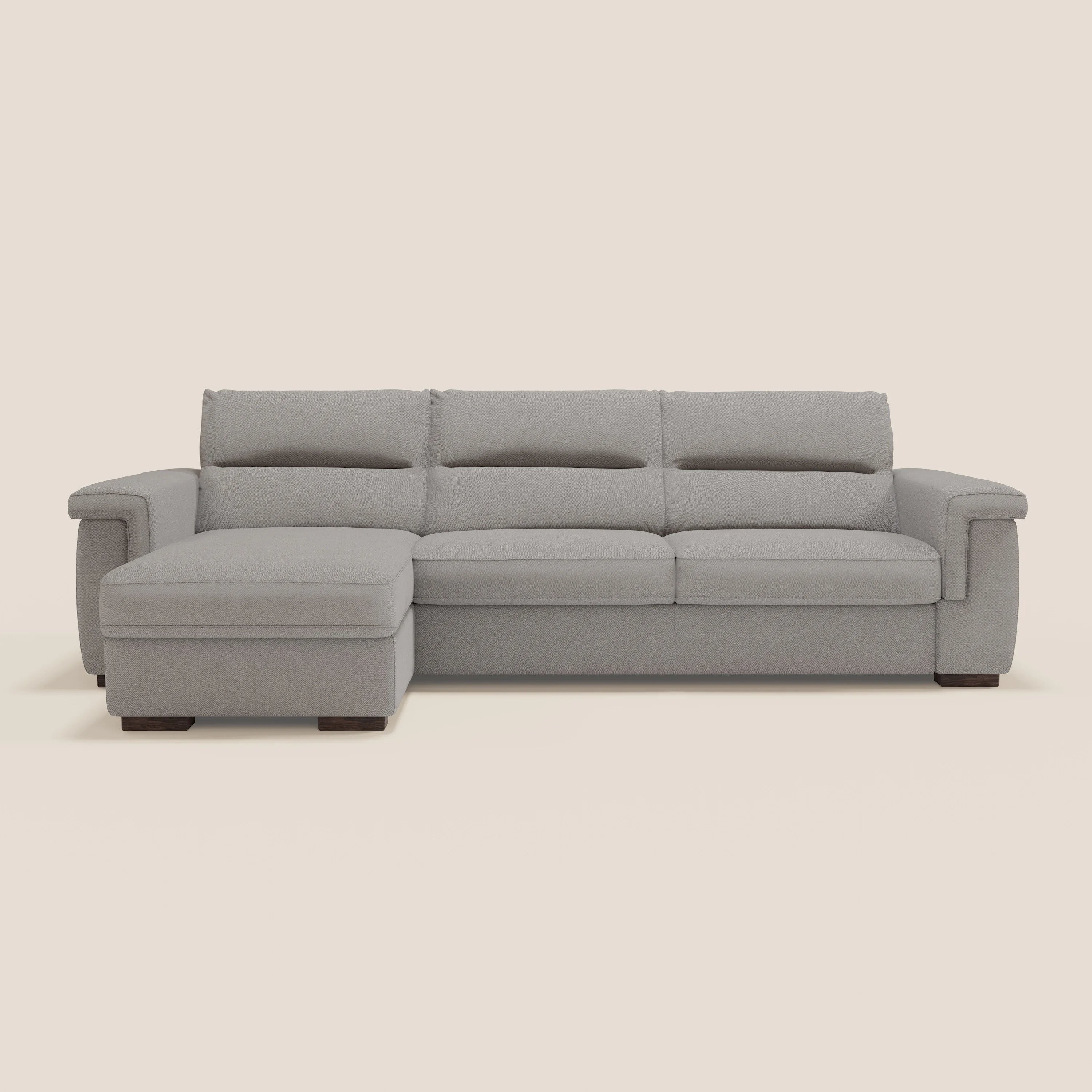 Magnolia Ecksofa mit Halbinsel und Stauraum – Matratze H18 cm aus abwaschbarem Stoff T05 grau