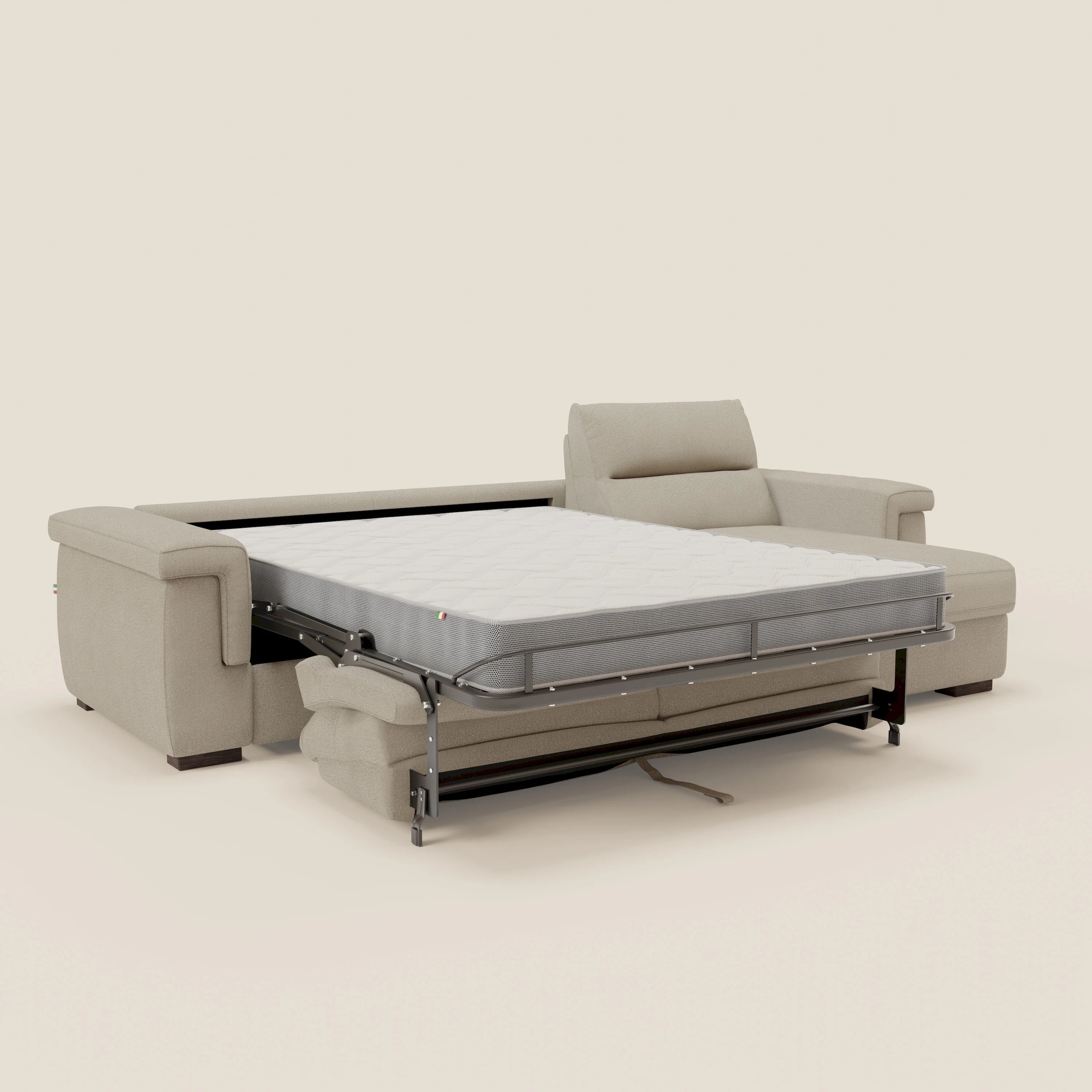 Magnolia Ecksofa mit Halbinsel und Stauraum – Matratze H18 cm aus abwaschbarem Stoff T05 creme