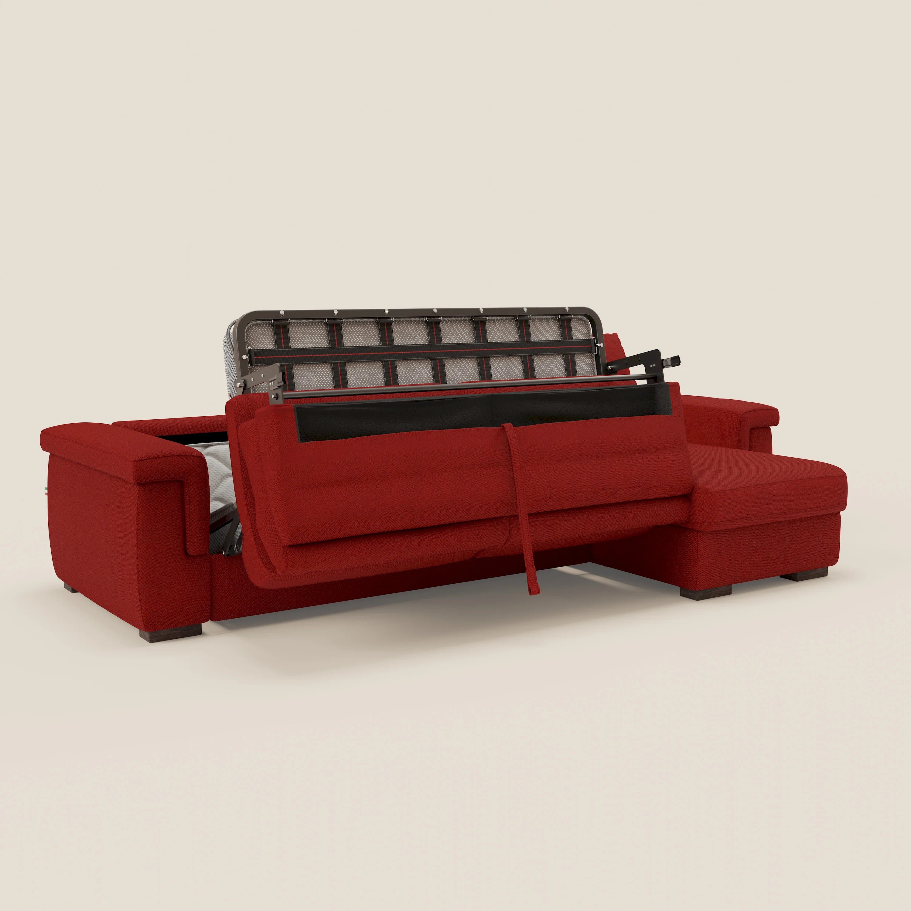 Magnolia Ecksofa mit Halbinsel und Stauraum – Matratze H18 cm aus abwaschbarem Stoff T05 rot