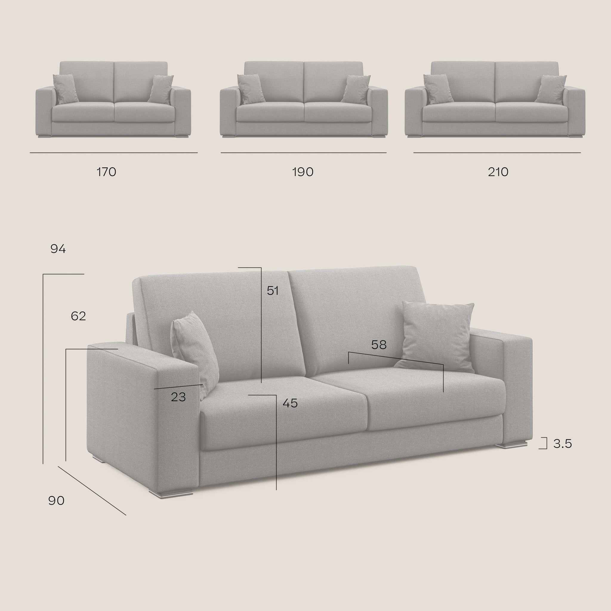 Marte Sofa aus wasserfestem abwaschbarem Stoff T08