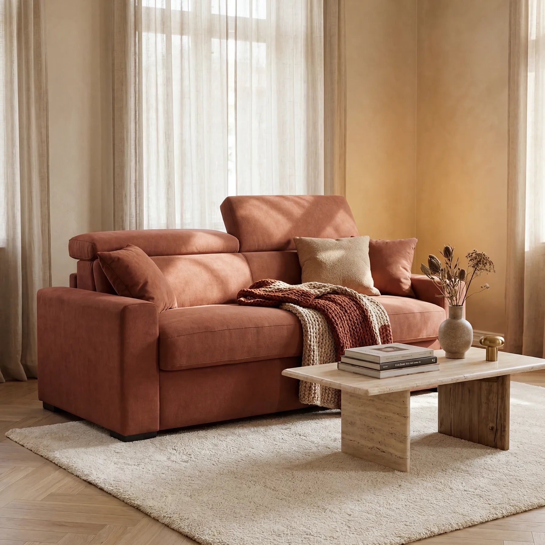 Maximus Schlafsofa 3-Sitzer mit Matratze HÖHE 20 cm – verstellbare Kopfstützen aus fleckenabweisendem Stoff, Oeko-Tex zertifiziert
