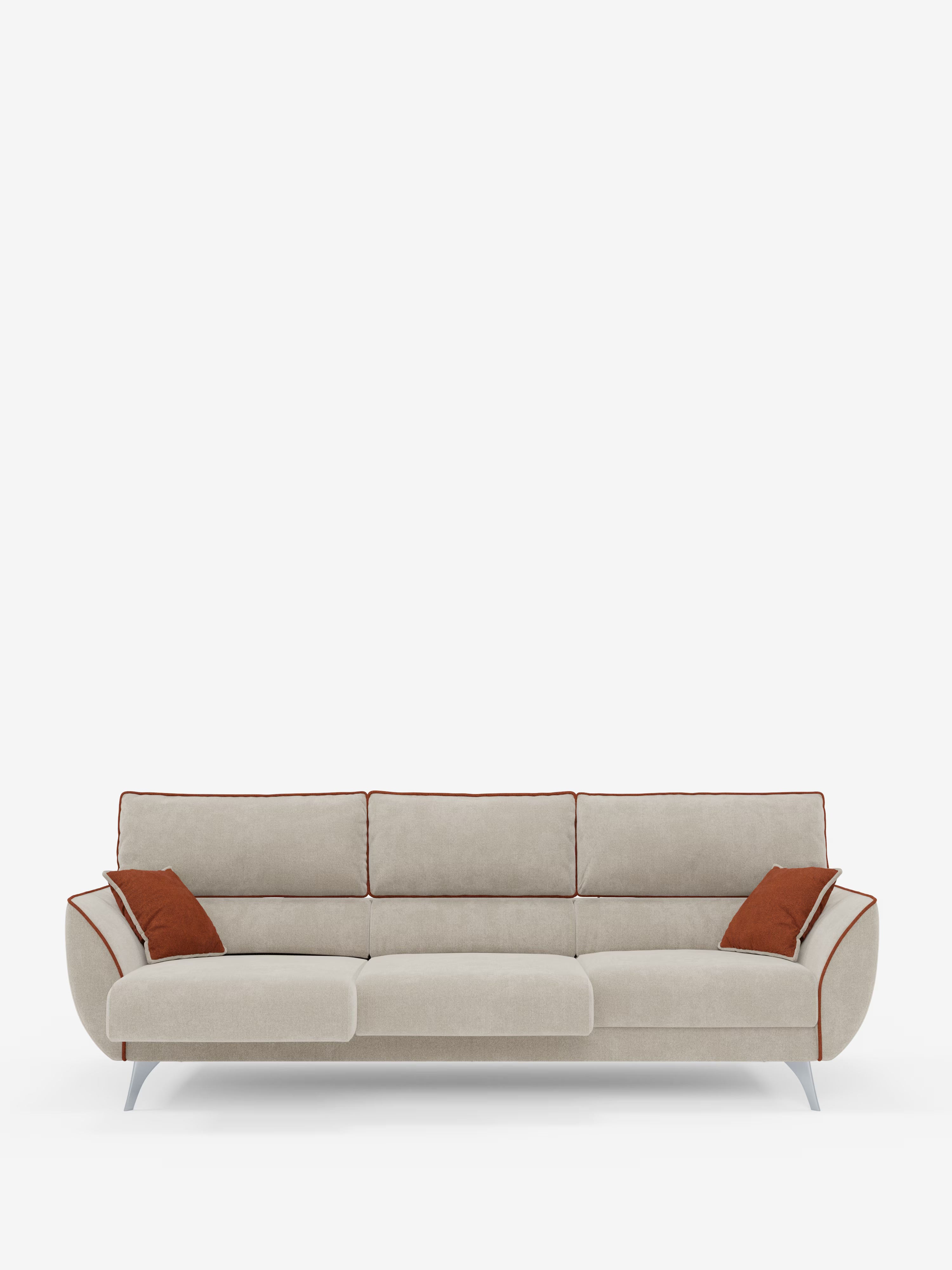 Michelangelo 4 Sitzer Zweifarbiges - Sofa mit 3 ausziehbaren Sitzen und verstellbaren Kopfstützen aus abwaschbarem Stoff T23 pfirsich-schieferblau