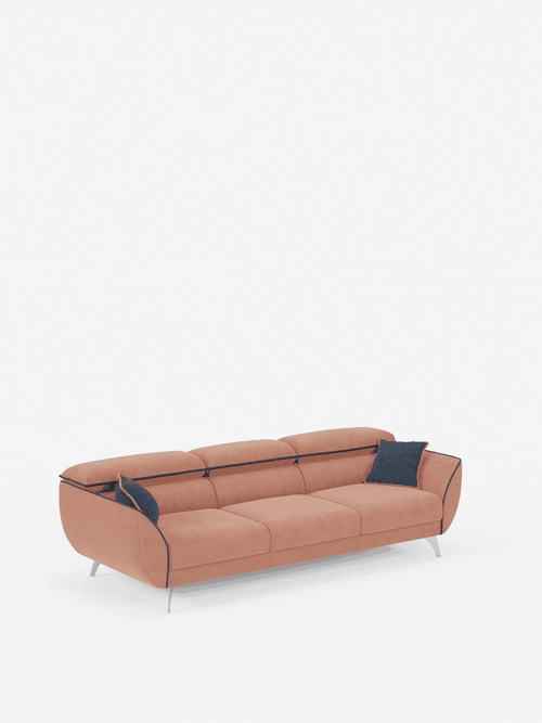 Michelangelo 4 Sitzer Zweifarbiges - Sofa mit 3 ausziehbaren Sitzen und verstellbaren Kopfstützen aus abwaschbarem Stoff T23 pfirsich-schieferblau