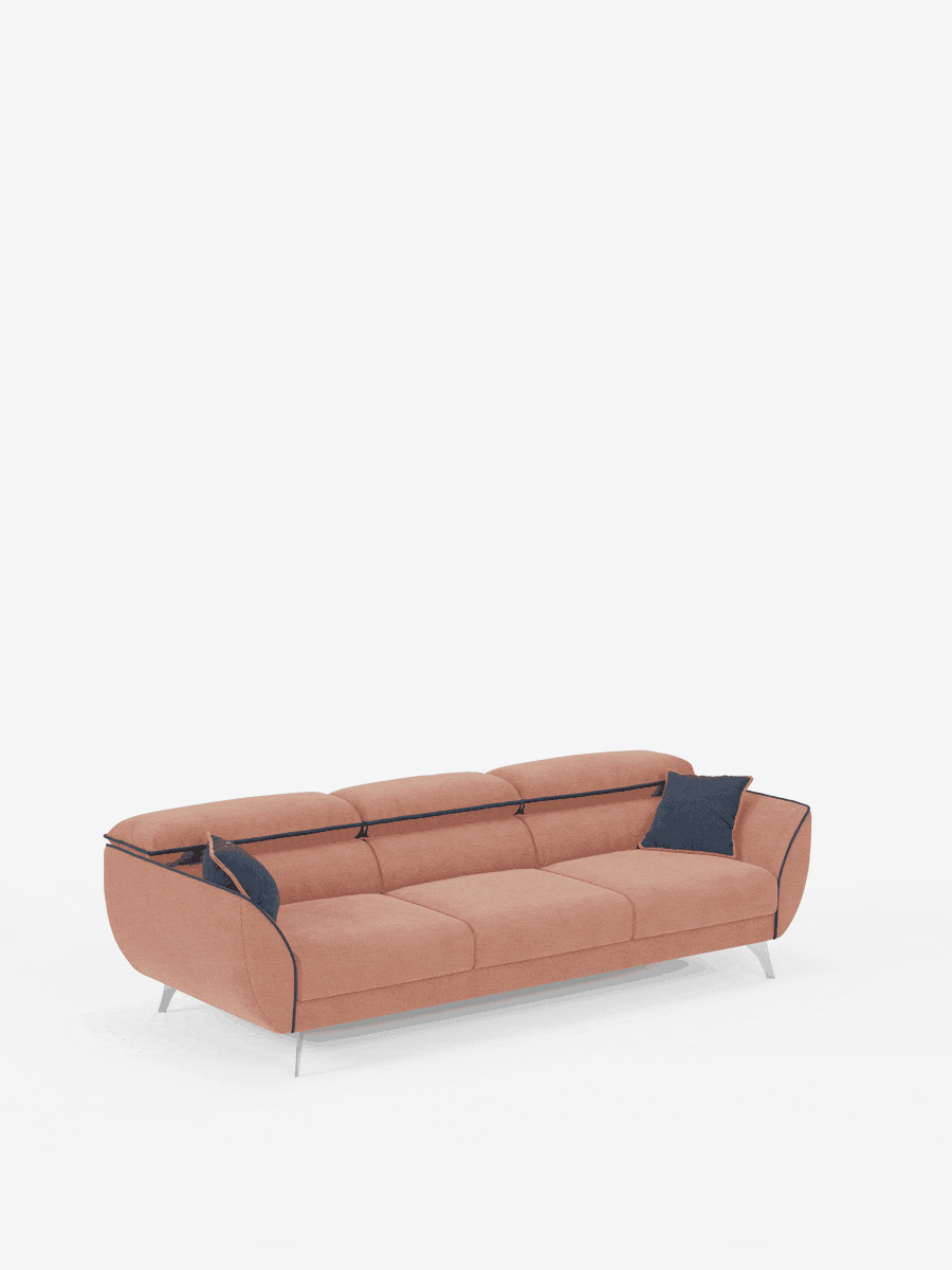 Michelangelo 4 Sitzer Zweifarbiges - Sofa mit 3 ausziehbaren Sitzen und verstellbaren Kopfstützen aus abwaschbarem Stoff T23 pfirsich-schieferblau