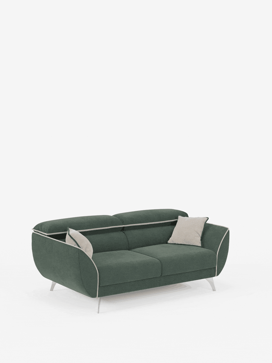 Michelangelo Sofa mit 2 und 3 ausziehbaren Sitzen und verstellbaren Kopfstützen aus abwaschbarem Stoff T23 