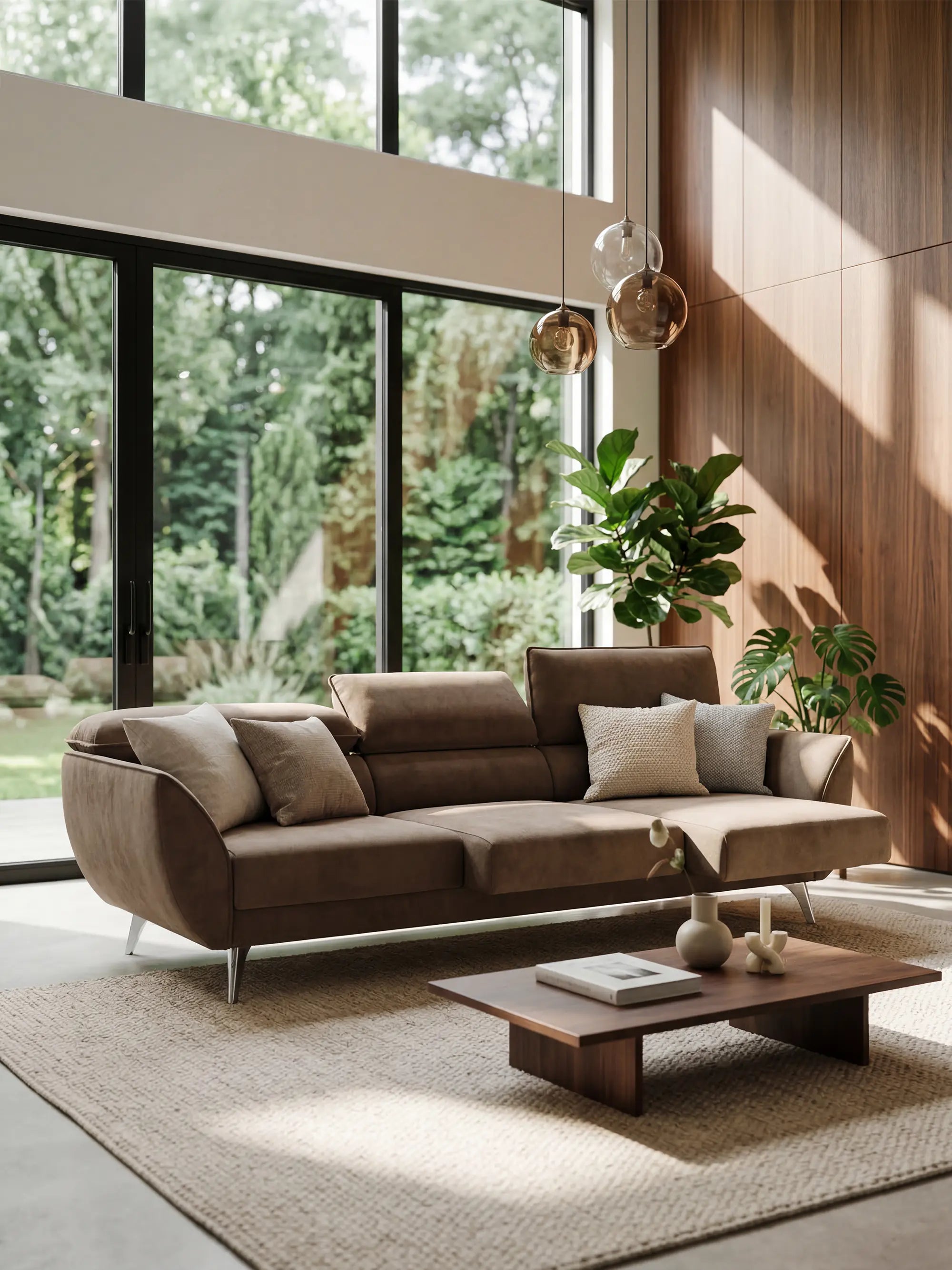Michelangelo 4-Sitzer – Sofa mit 3 ausziehbaren Sitzen und verstellbaren Kopfstützen aus elegantem, fleckenabweisendem Samtstoff T30