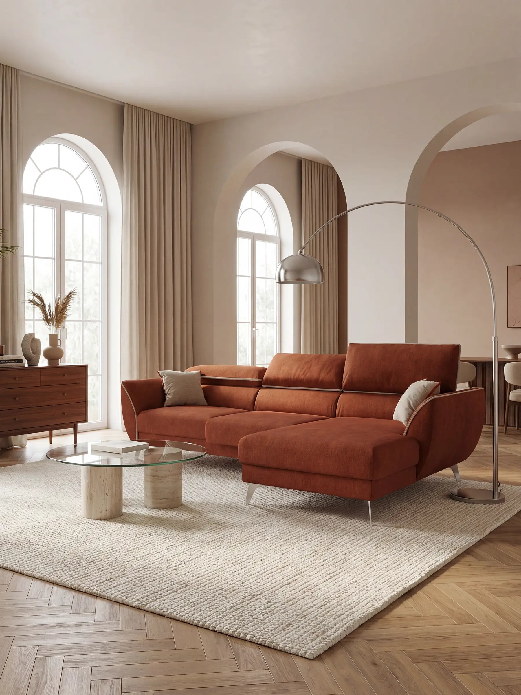 Michelangelo Ecksofa Zweifarbiges mit Chaise Longue und verschiebbaren Sitzen - verstellbaren Kopfstützen aus abwaschbarem Stoff T23