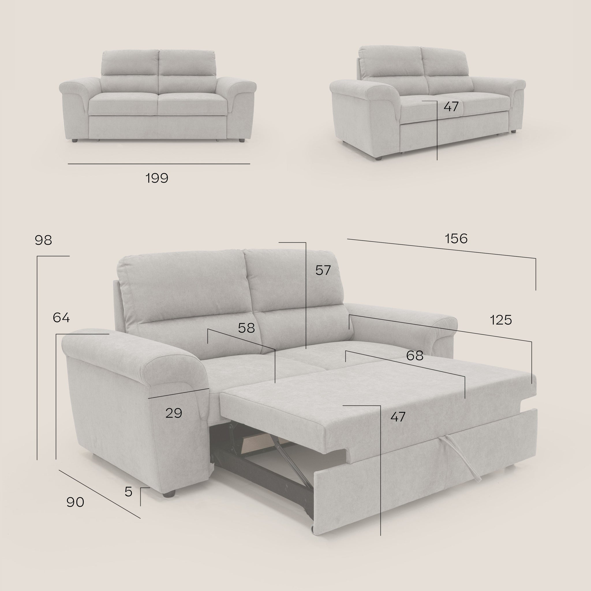 Minerva Sofa mit ausziehbarer Ottomane aus weichem wasserfestem Stoff T02