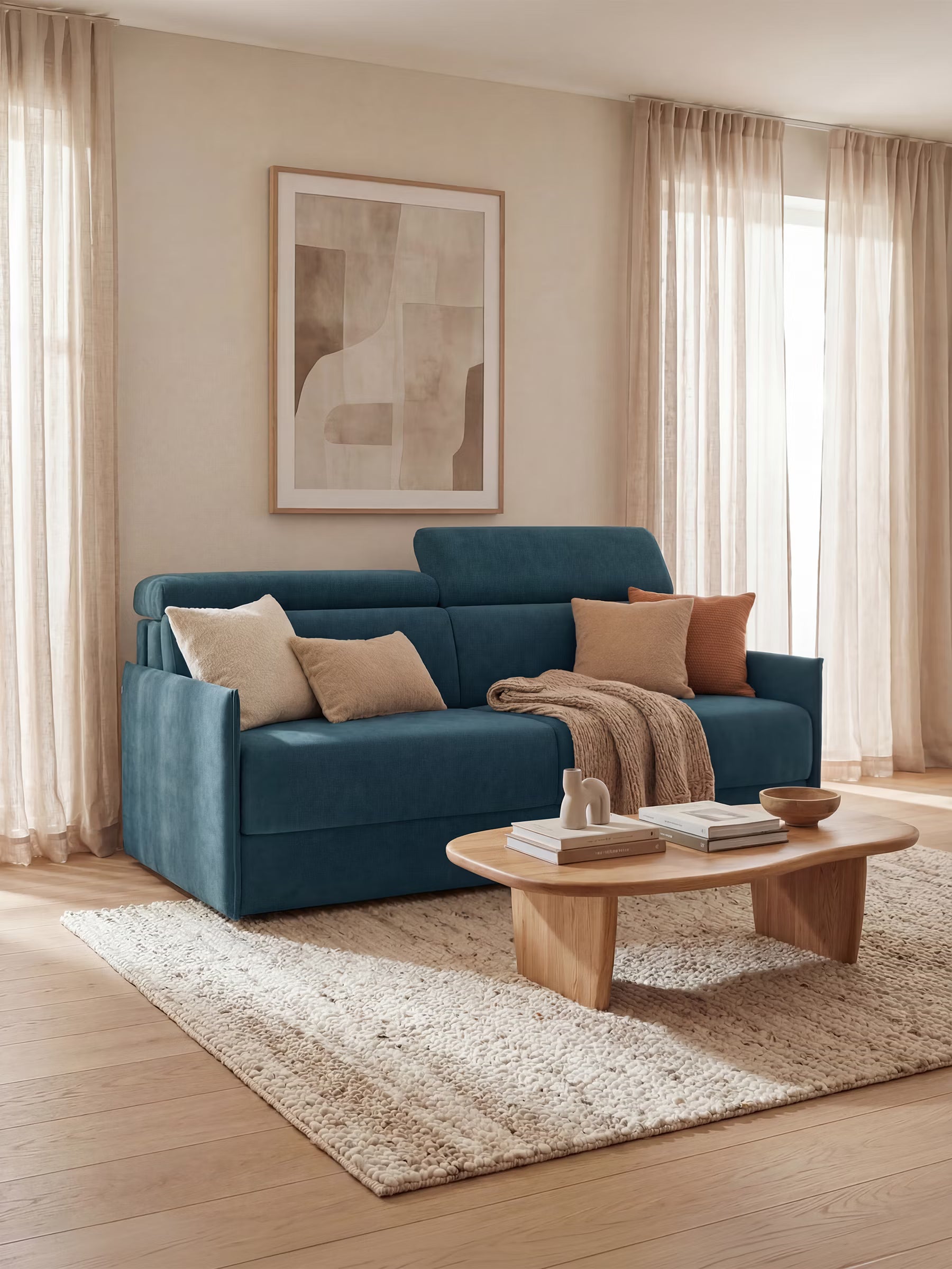 Miryam Divano letto con poggiatesta reclinabili e comfort maxi - design compatto in morbido tessuto smacchiabile T31