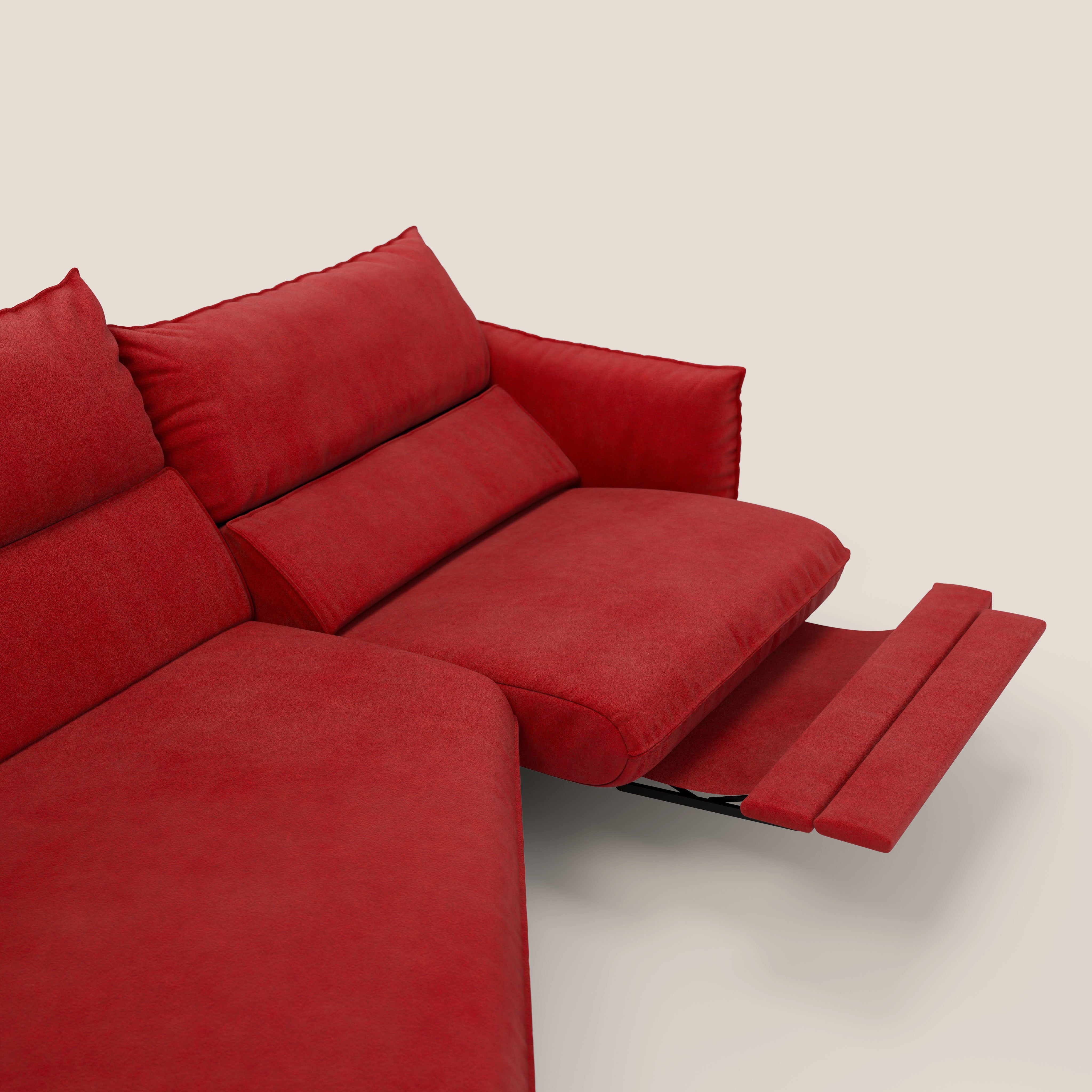 Monamour divano moderno angolare con opzione relax elettrico in microfibra smacchiabile impermeabile T11 rosso - divani.store
