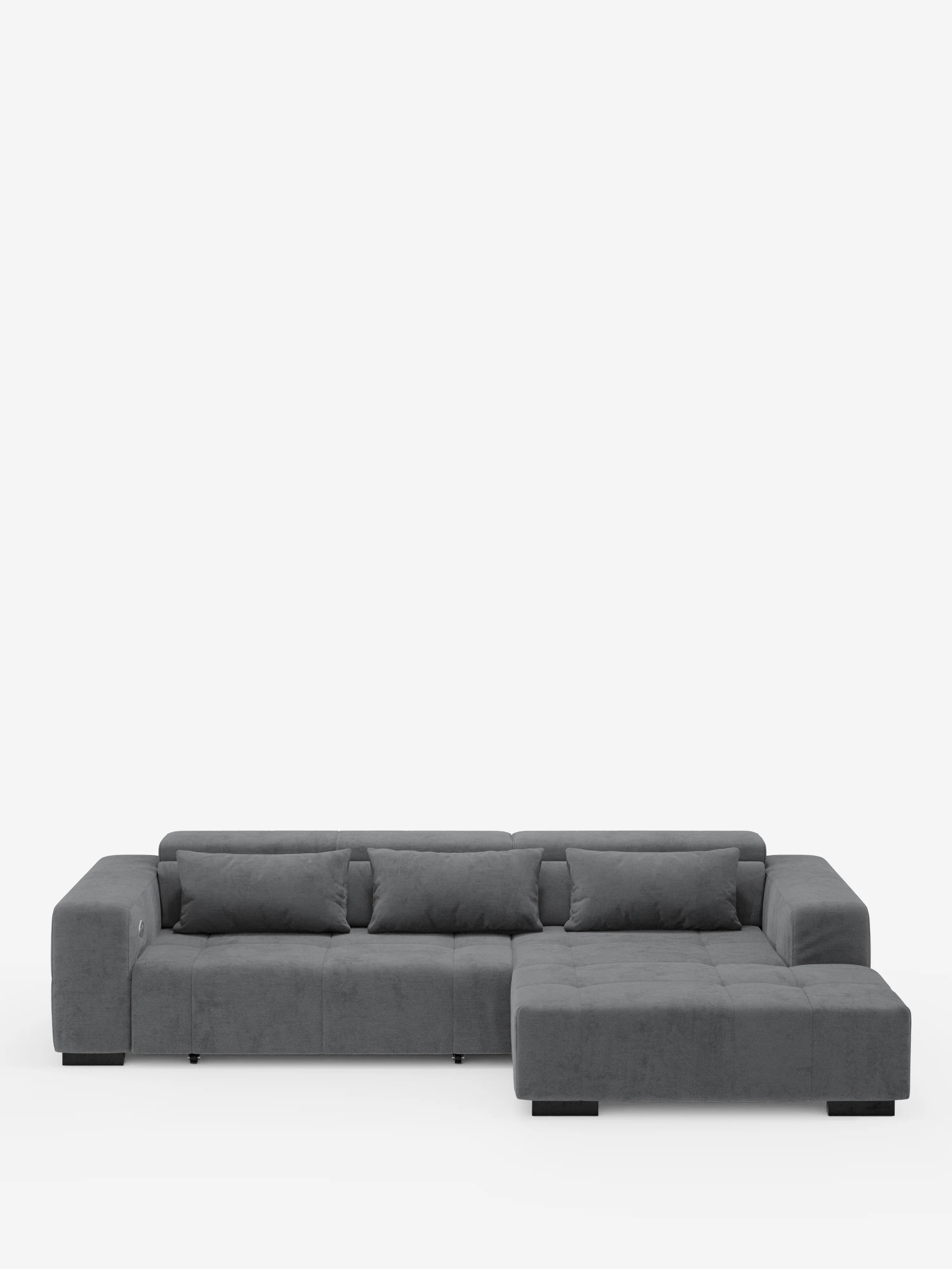 Monarch Ecksofa mit Ottomane und elektrischem Relax-Mechanismus zur Sitzverlängerung – verstellbare Kopfstützen aus weichem, fleckenabweisendem Stoff T31