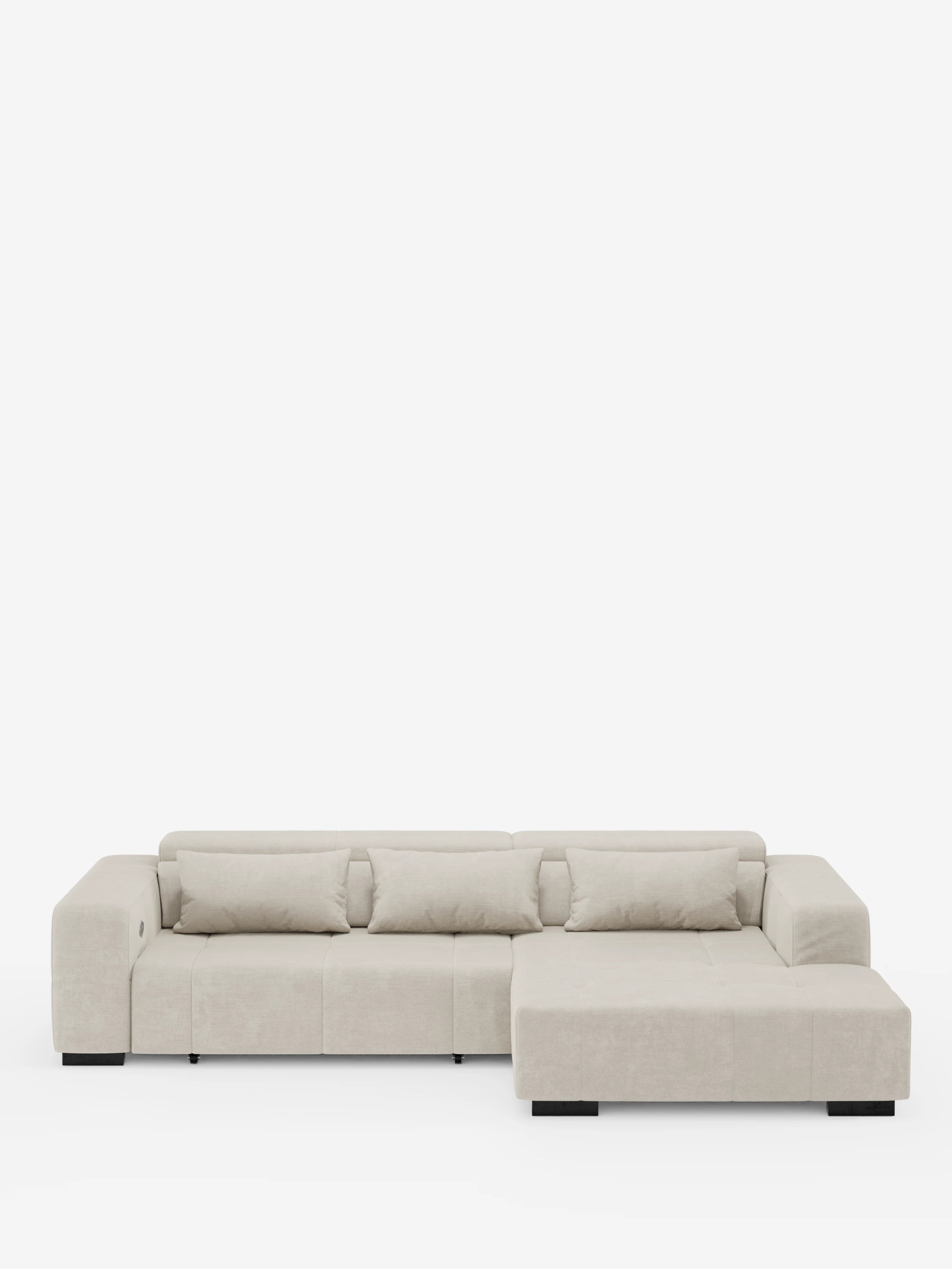 Monarch Ecksofa mit Ottomane und elektrischem Relax-Mechanismus zur Sitzverlängerung – verstellbare Kopfstützen aus weichem, fleckenabweisendem Stoff T31