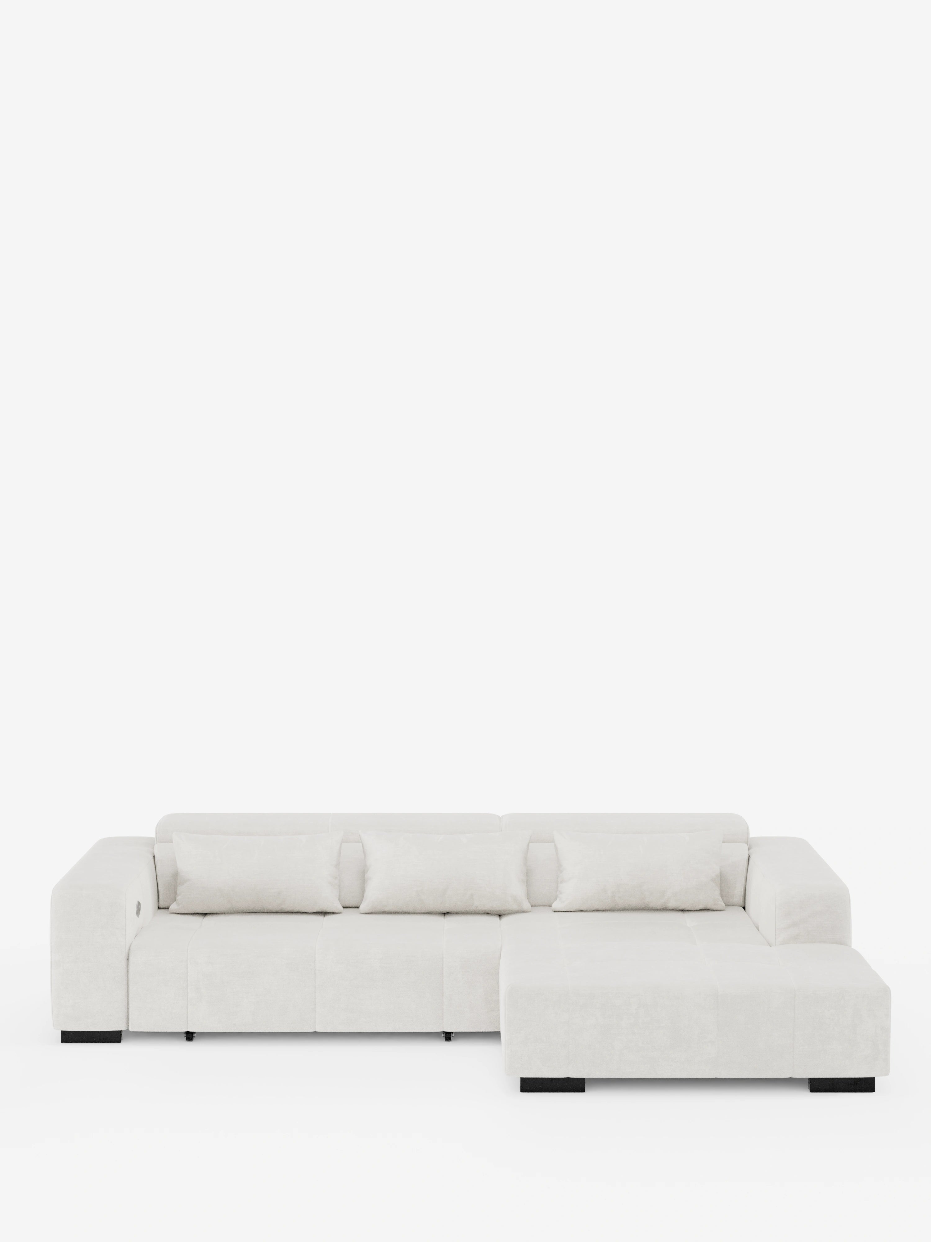 Monarch Ecksofa mit Ottomane und elektrischem Relax-Mechanismus zur Sitzverlängerung – verstellbare Kopfstützen aus weichem, fleckenabweisendem Stoff T31