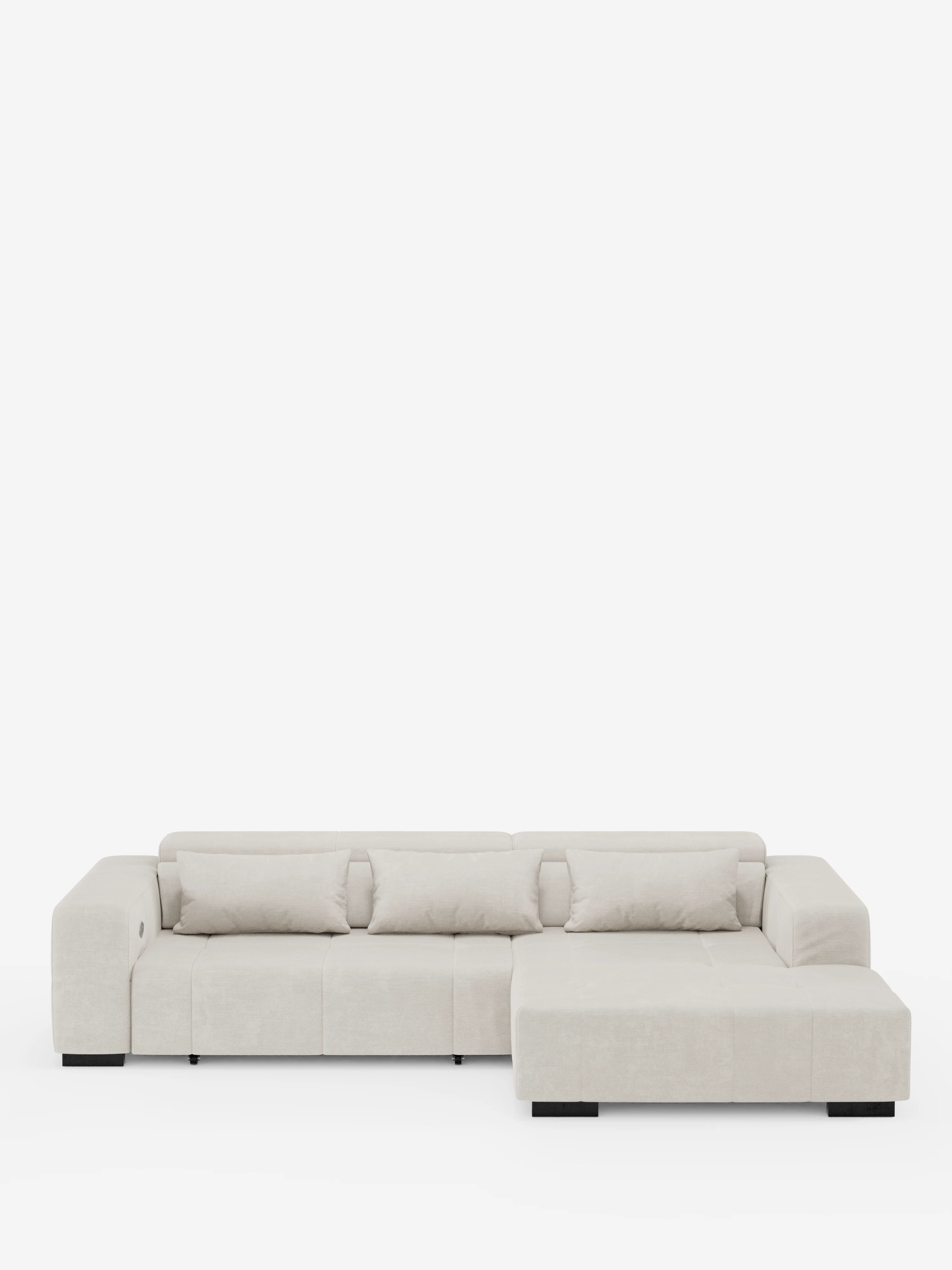 Monarch Ecksofa mit Ottomane und elektrischem Relax-Mechanismus zur Sitzverlängerung – verstellbare Kopfstützen aus weichem, fleckenabweisendem Stoff T31