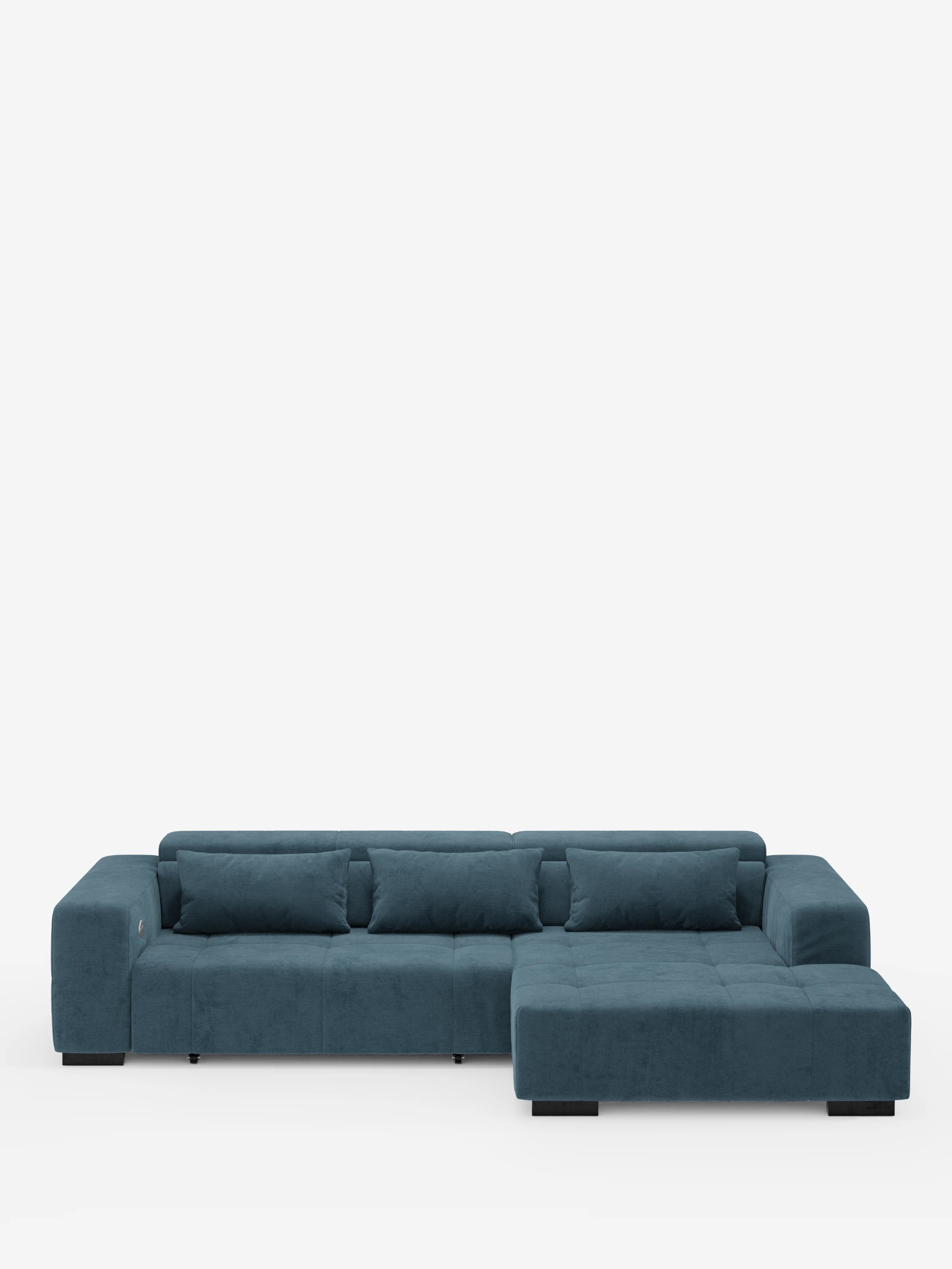 Monarch Ecksofa mit Ottomane und elektrischem Relax-Mechanismus zur Sitzverlängerung – verstellbare Kopfstützen aus weichem, fleckenabweisendem Stoff T31