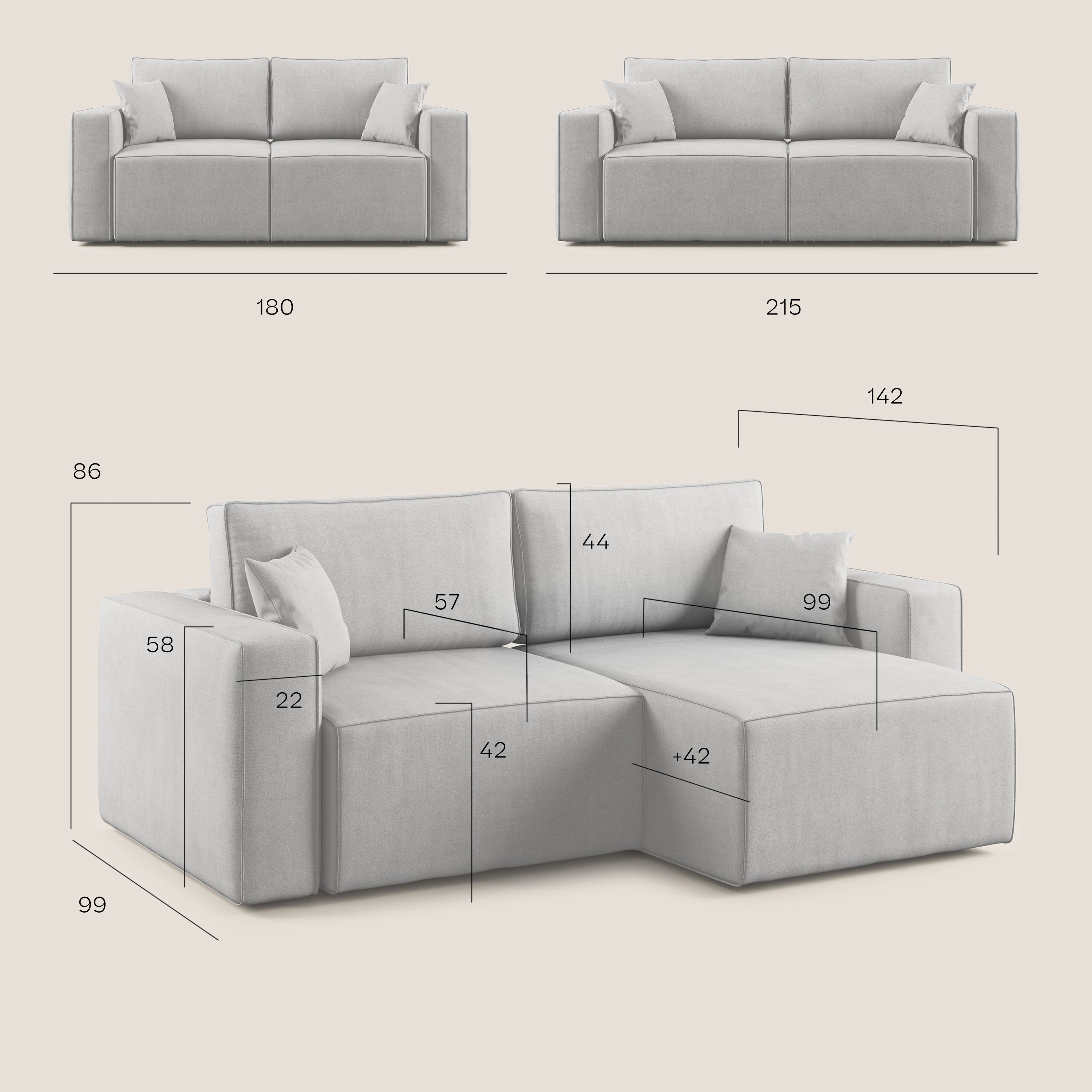 Morfeo divano con sedute estraibili in morbido tessuto impermeabile T02 grigio - divani.store