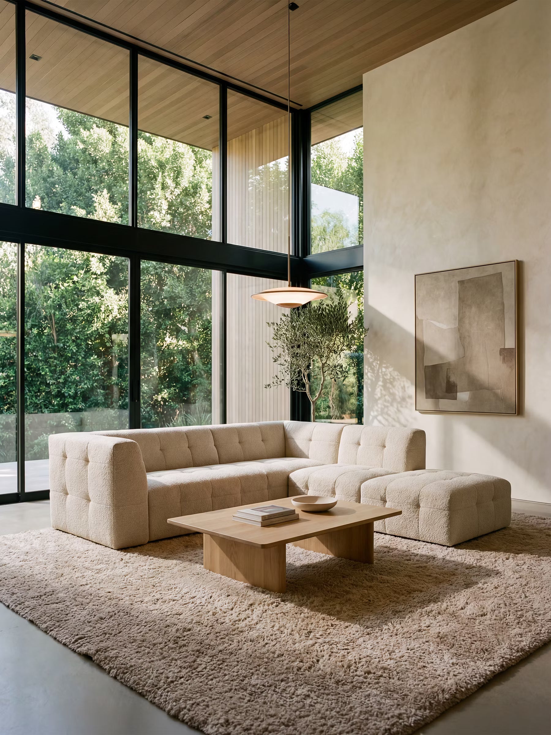 Mosaic – modulares Ecksofa aus Bouclé: mit Kapitonné-Verarbeitung und Design aus fleckenabweisendem Stoff T21