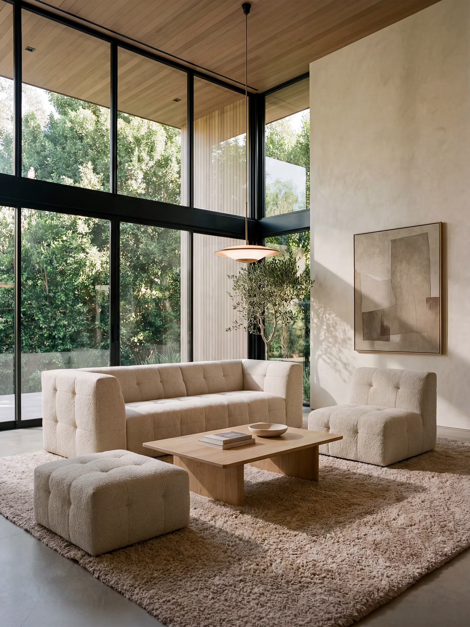 Mosaic – modulares Ecksofa aus Bouclé: mit Kapitonné-Verarbeitung und Design aus fleckenabweisendem Stoff T21