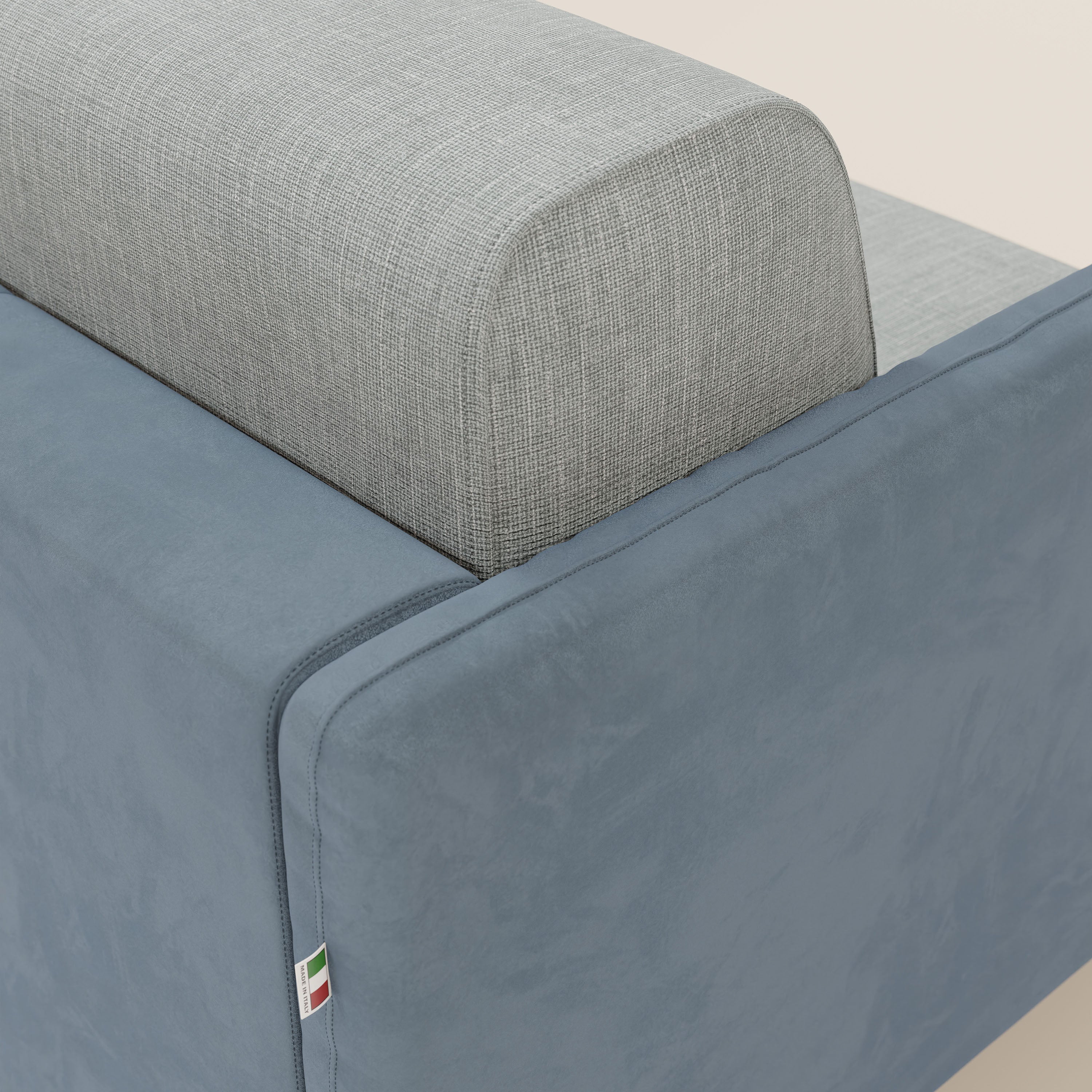 Narciso divano letto angolare con materasso alto 18 cm e penisola contenitore in tessuto bicolore impermeabile T11 e T06 - divani.store