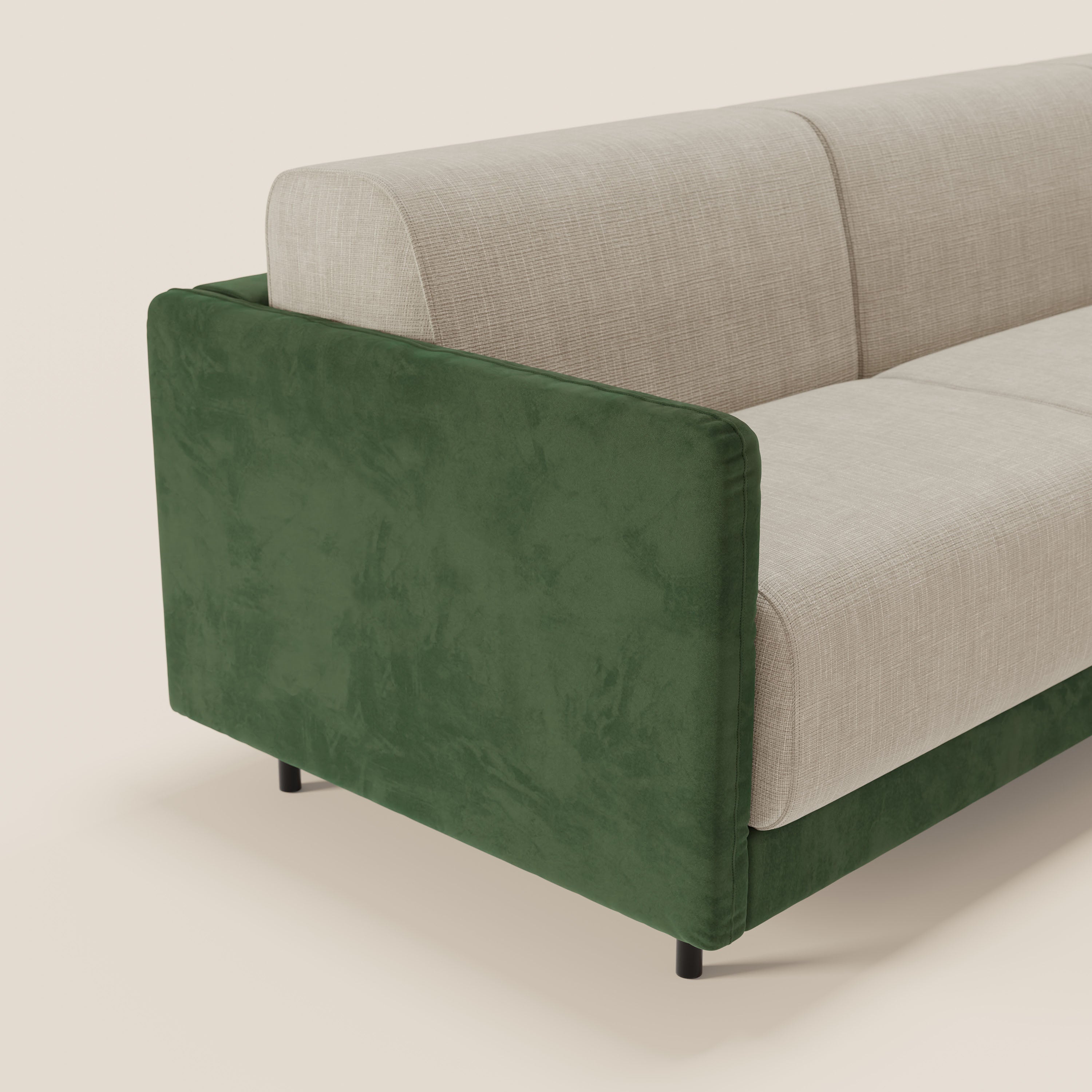 Narciso divano letto angolare con materasso alto 18 cm e penisola contenitore in tessuto bicolore impermeabile T11 e T06 - divani.store