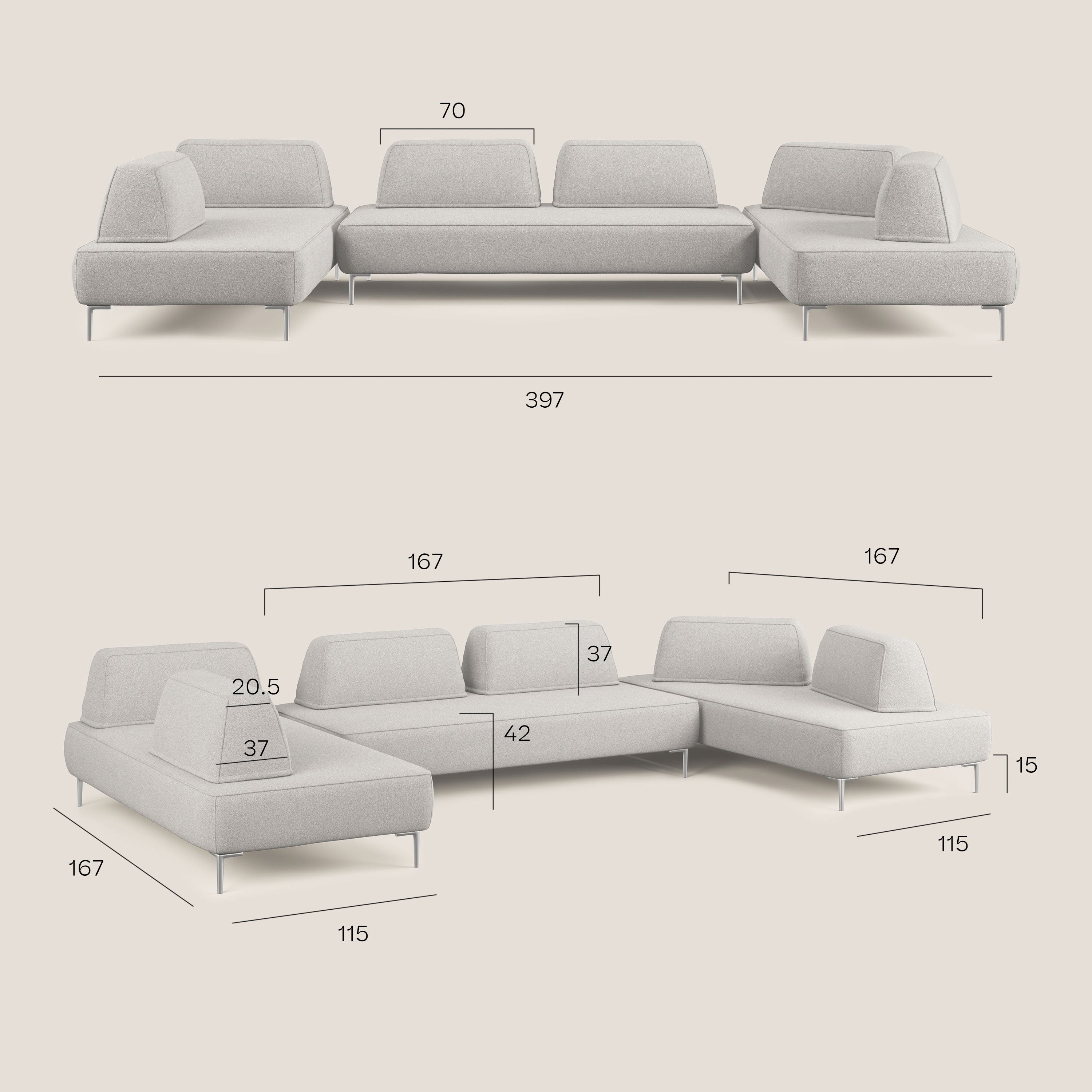 Newton divano panoramico modulare con schienali movibili T07 azzurro - divani.store