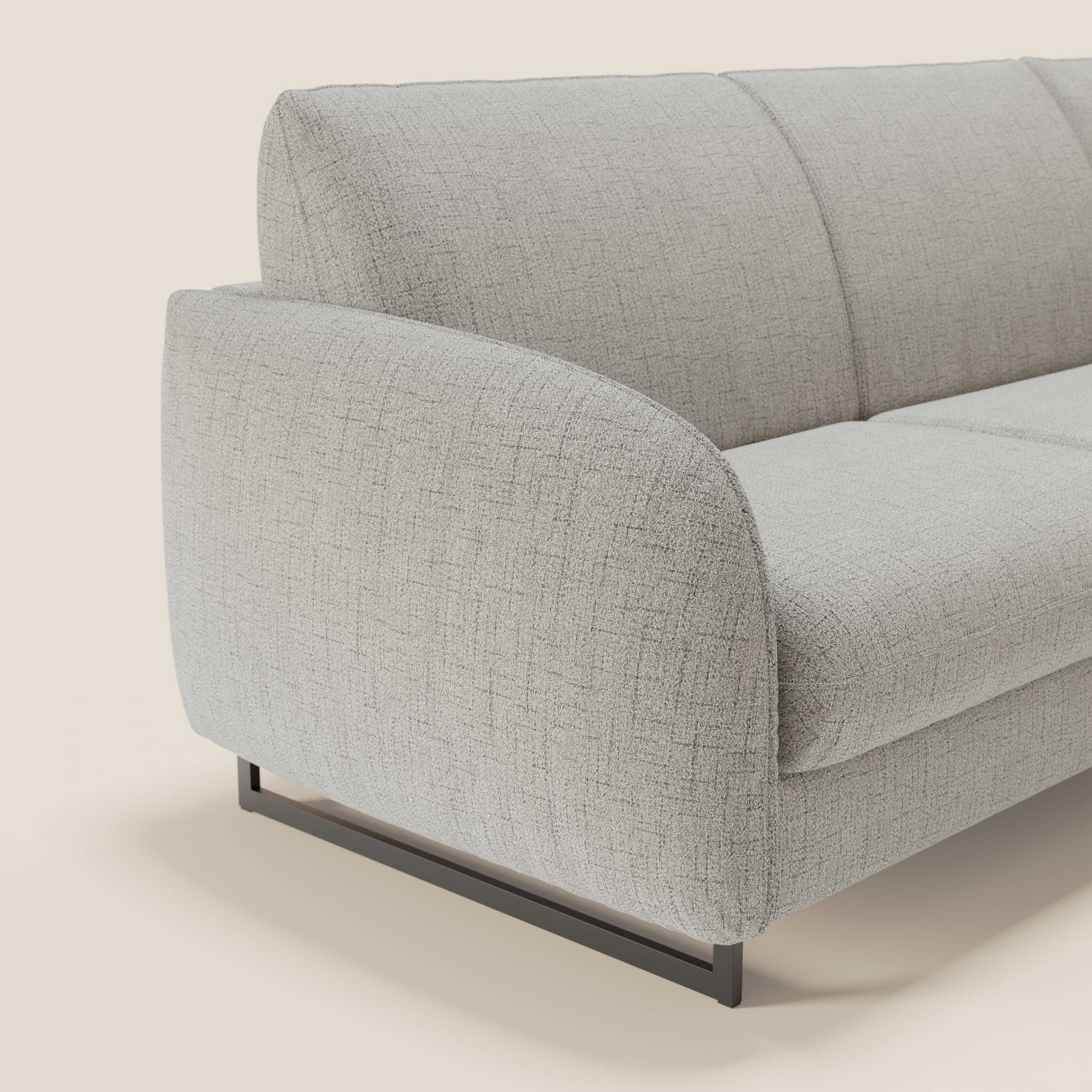 Ninfea Divano Letto Angolare con Penisola Contenitore e Materasso H18 cm - piedini in metallo e Tessuto impermeabile T03 - divani.store