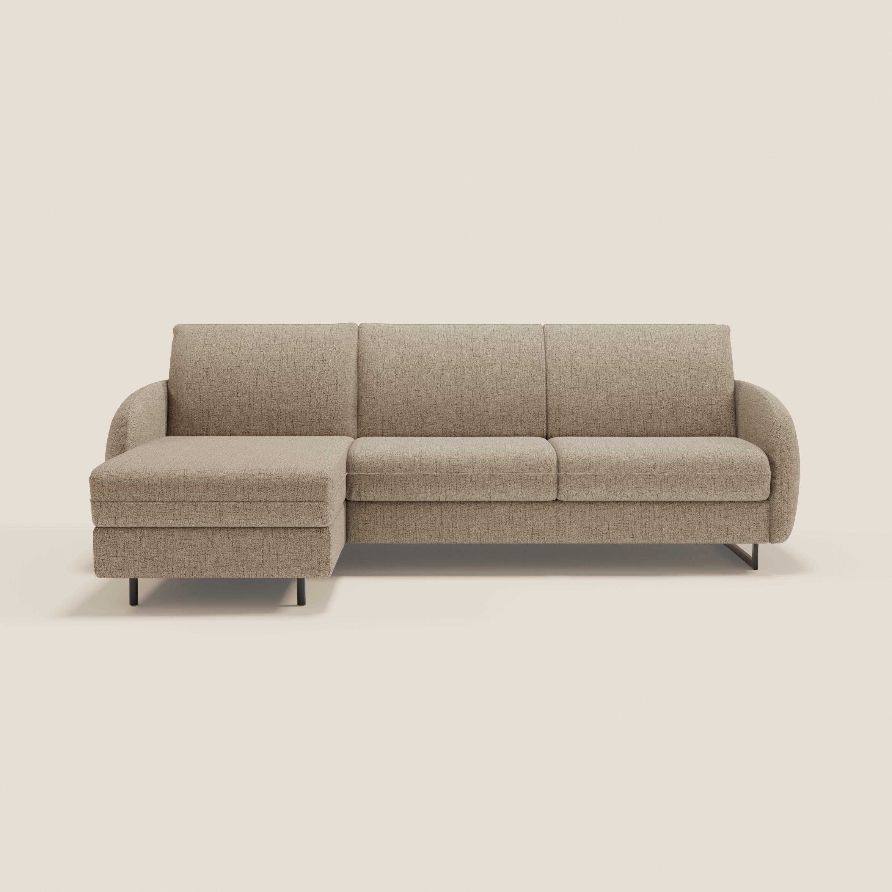 Ninfea Divano Letto Angolare con Penisola Contenitore e Materasso H18 cm - piedini in metallo e Tessuto impermeabile T03 - divani.store