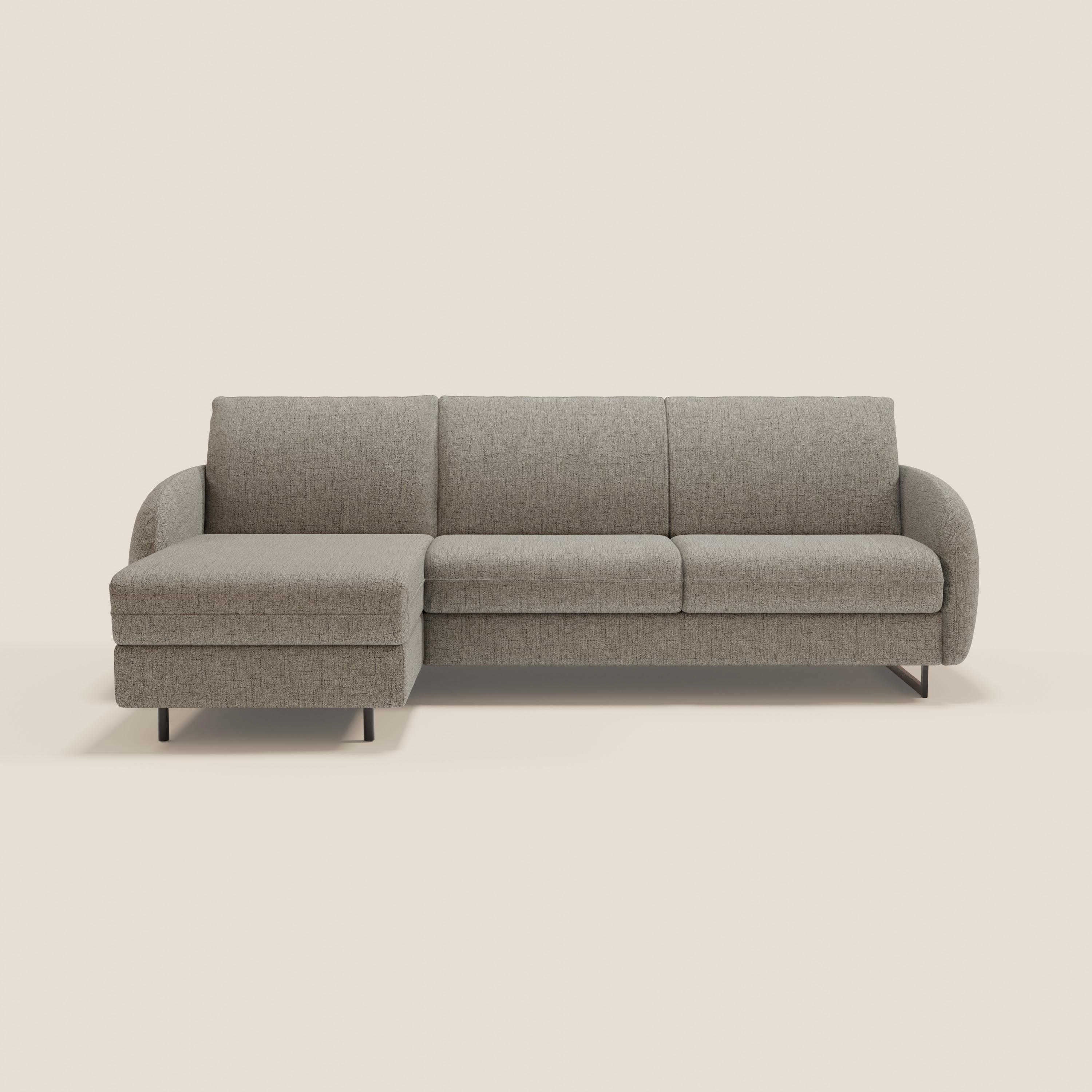 Ninfea Divano Letto Angolare con Penisola Contenitore e Materasso H18 cm - piedini in metallo e Tessuto impermeabile T03 - divani.store