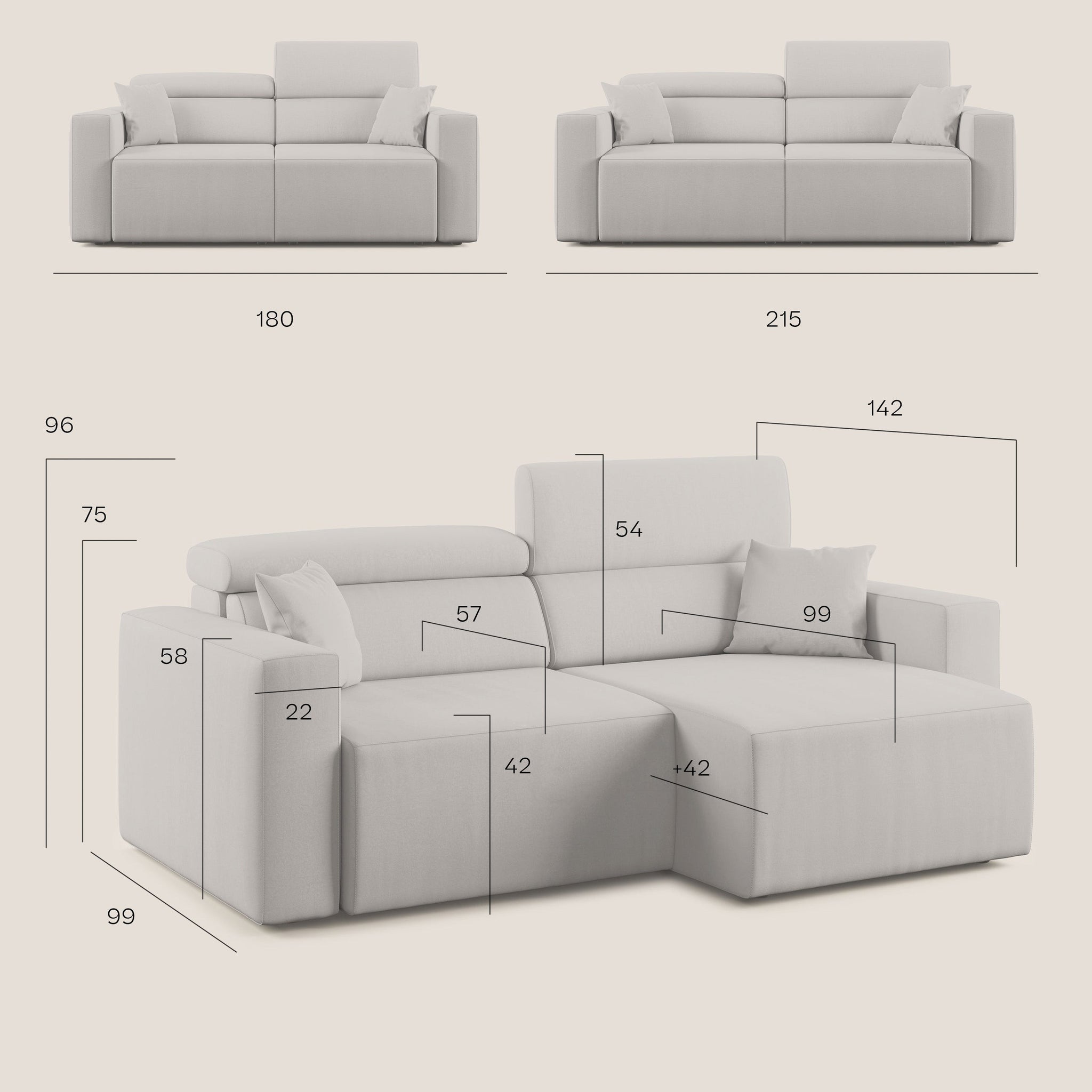 Orwell Sofa mit ausziehbarem Sitz aus abwaschbarer Mikrofaser T11