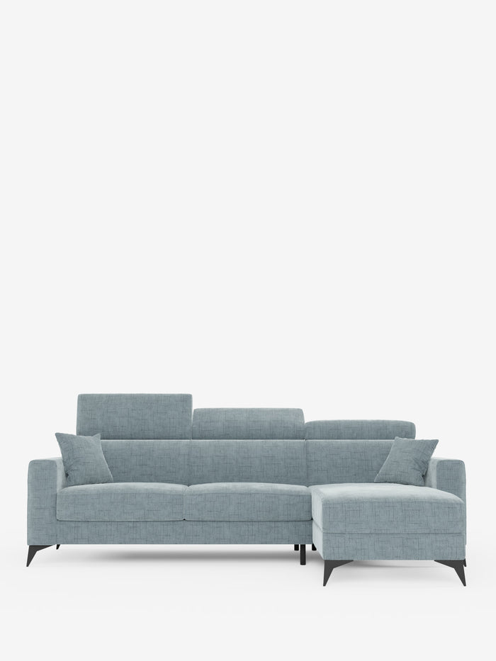 Pegaso schlafsofa-Ecksofa mit verstellbaren Kopfstützen und Chaiselongue mit Stauraum aus fleckenabweisendem Jacquard-Stoff T22