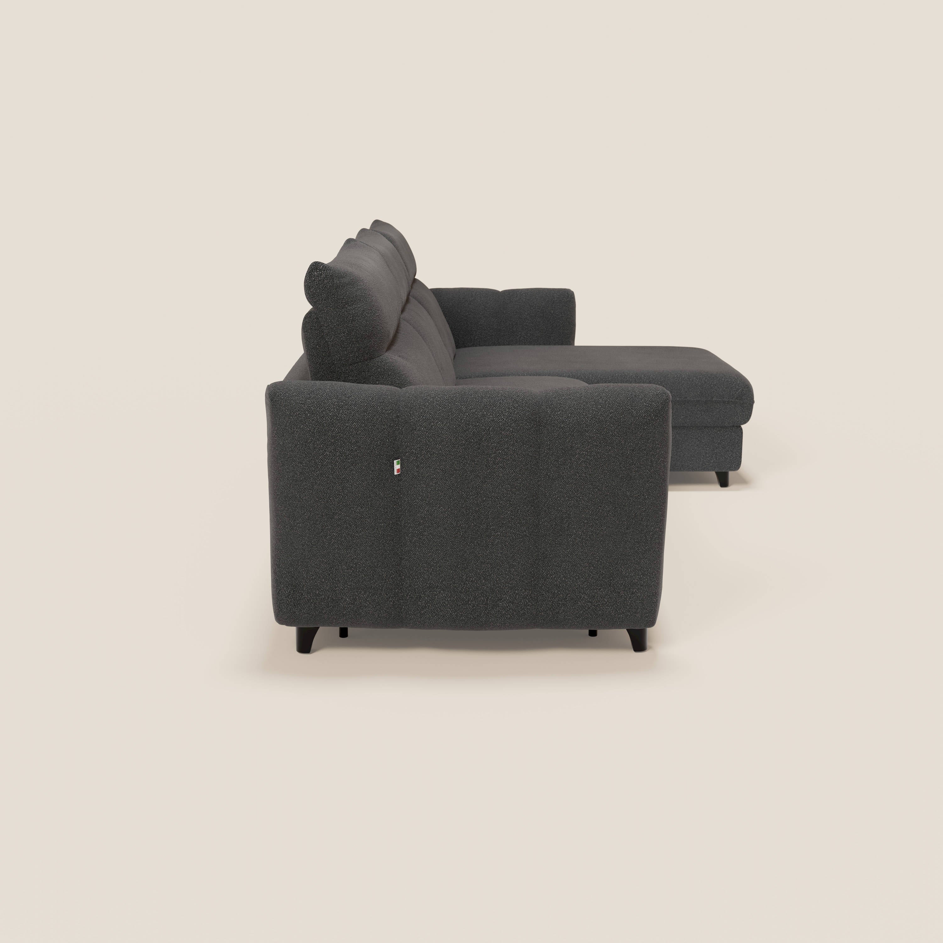 Peonia divano letto angolare con Penisola Contenitore - Materasso H18 cm in Bouclé Impermeabile T07 - divani.store