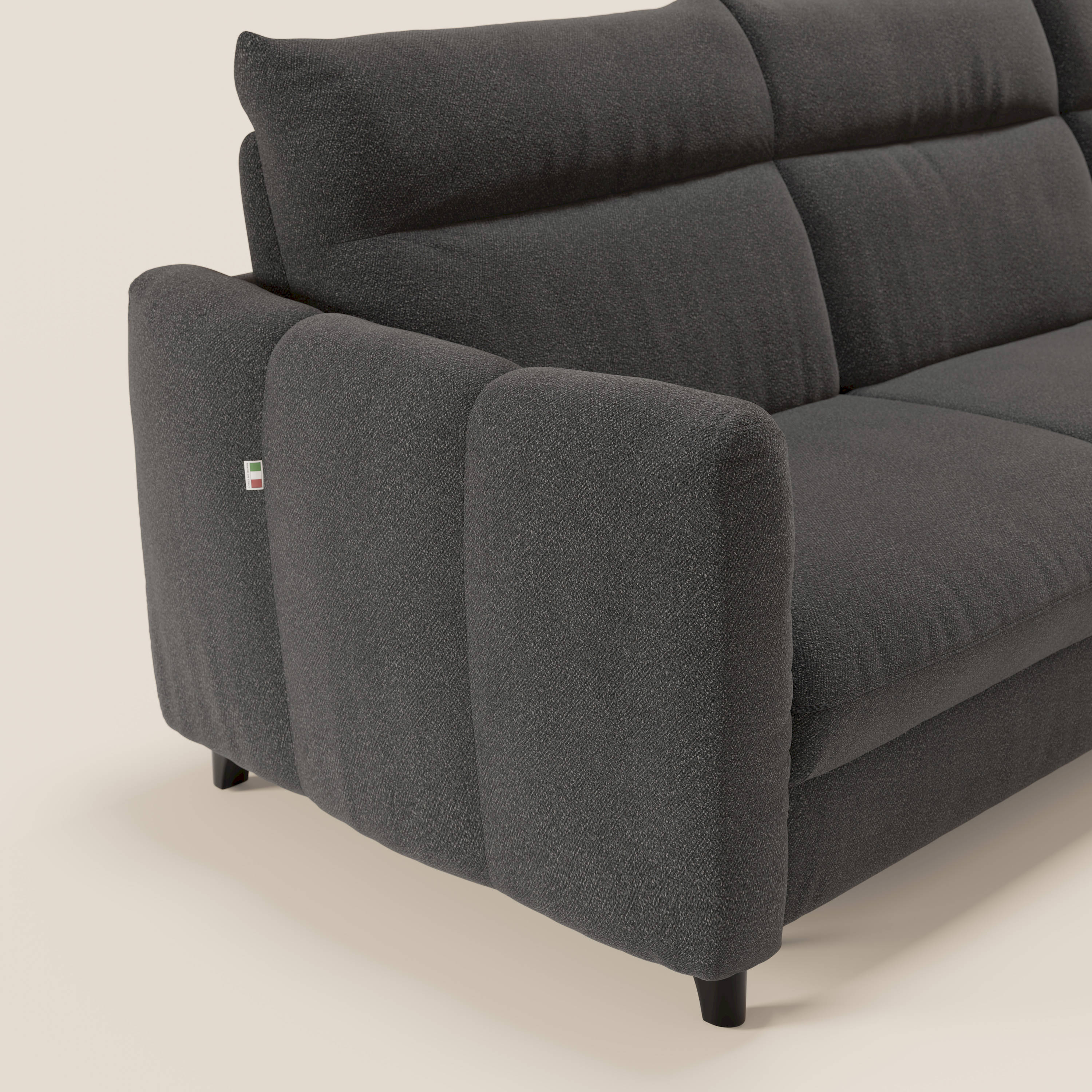 Peonia divano letto angolare con Penisola Contenitore - Materasso H18 cm in Bouclé Impermeabile T07 - divani.store