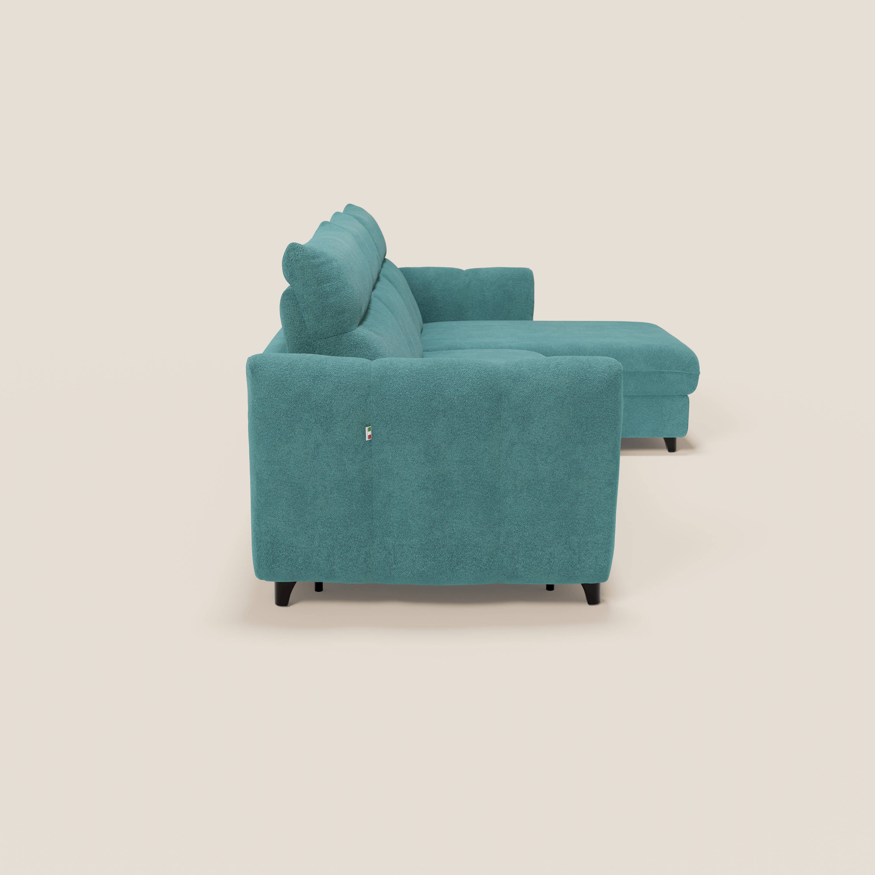 Peonia divano letto angolare con Penisola Contenitore - Materasso H18 cm in Bouclé Impermeabile T07 - divani.store