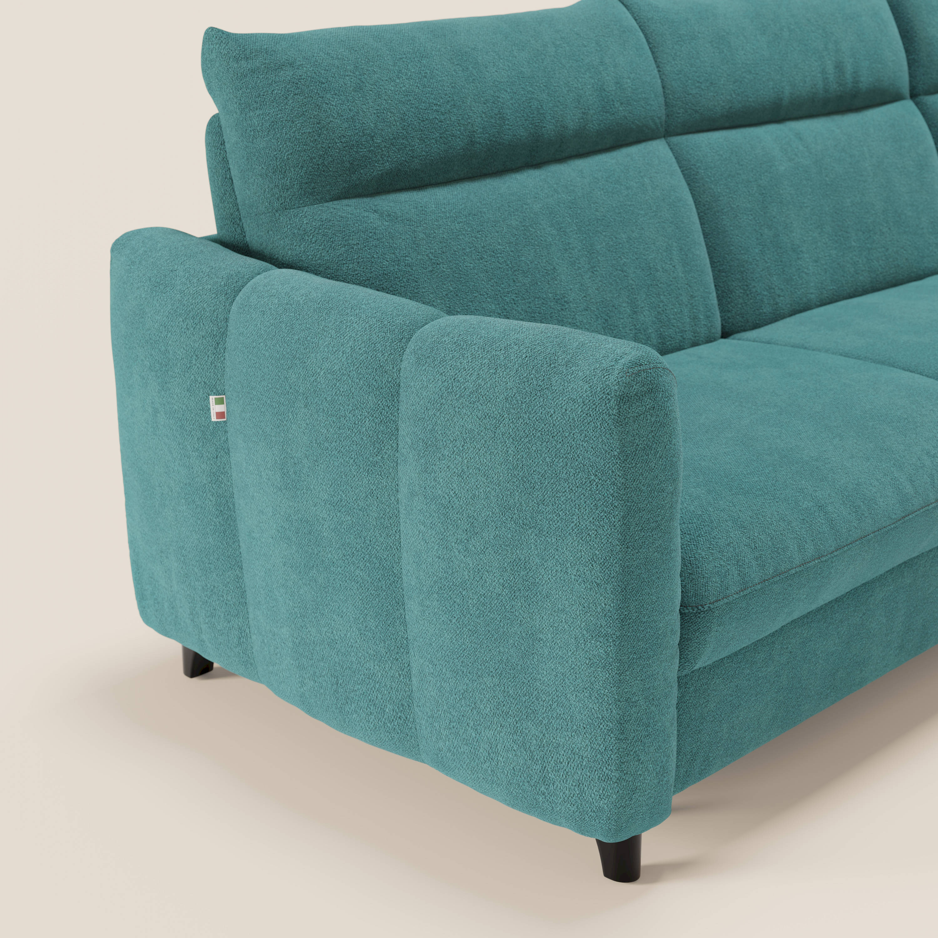 Peonia divano letto angolare con Penisola Contenitore - Materasso H18 cm in Bouclé Impermeabile T07 - divani.store