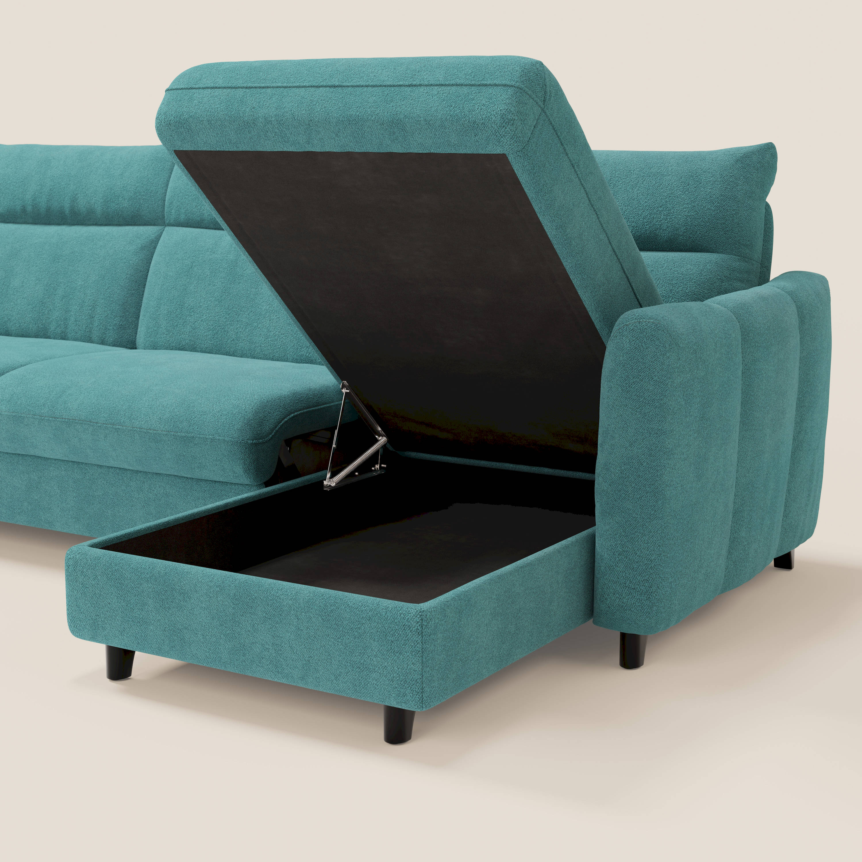 Peonia divano letto angolare con Penisola Contenitore - Materasso H18 cm in Bouclé Impermeabile T07 - divani.store