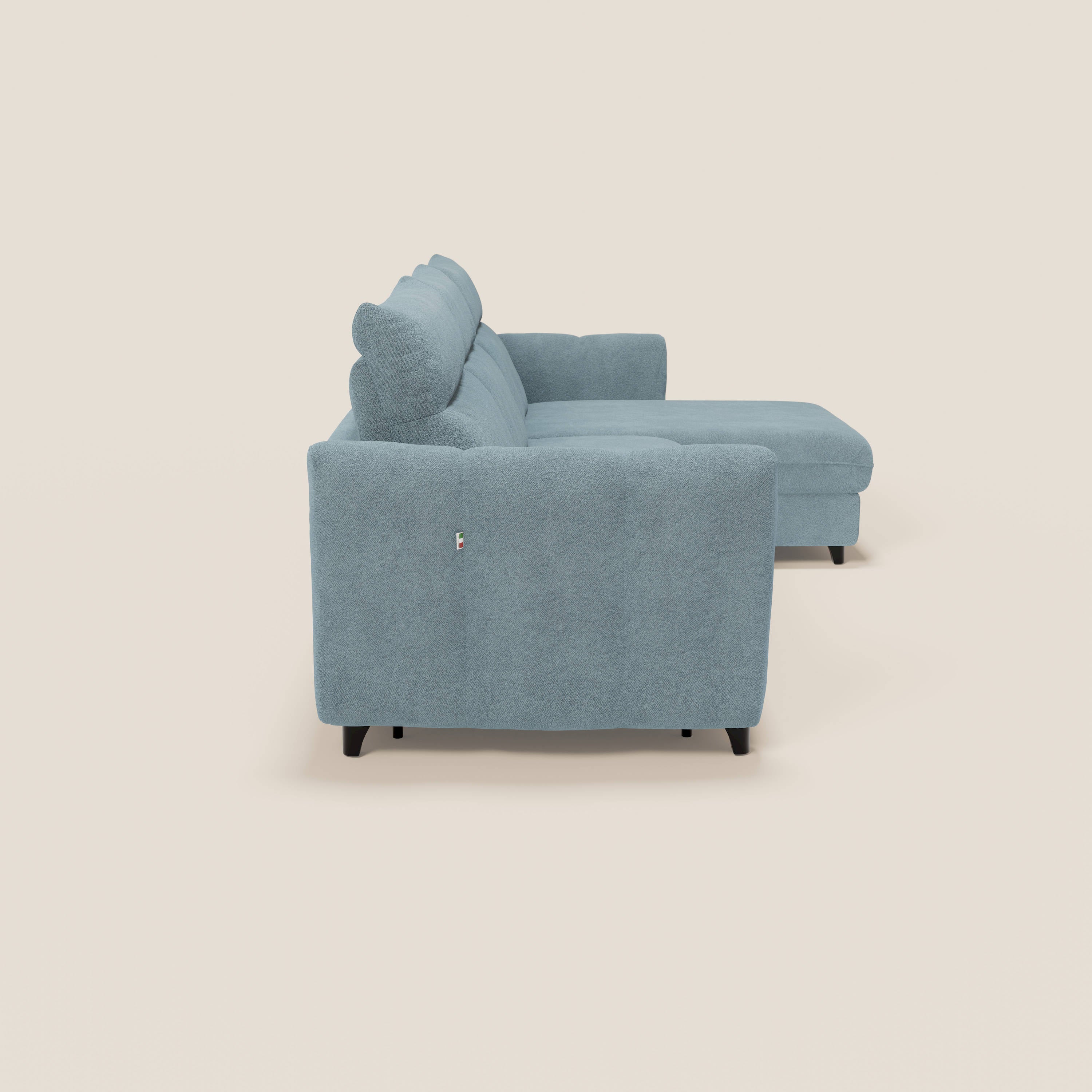 Peonia divano letto angolare con Penisola Contenitore - Materasso H18 cm in Bouclé Impermeabile T07 - divani.store