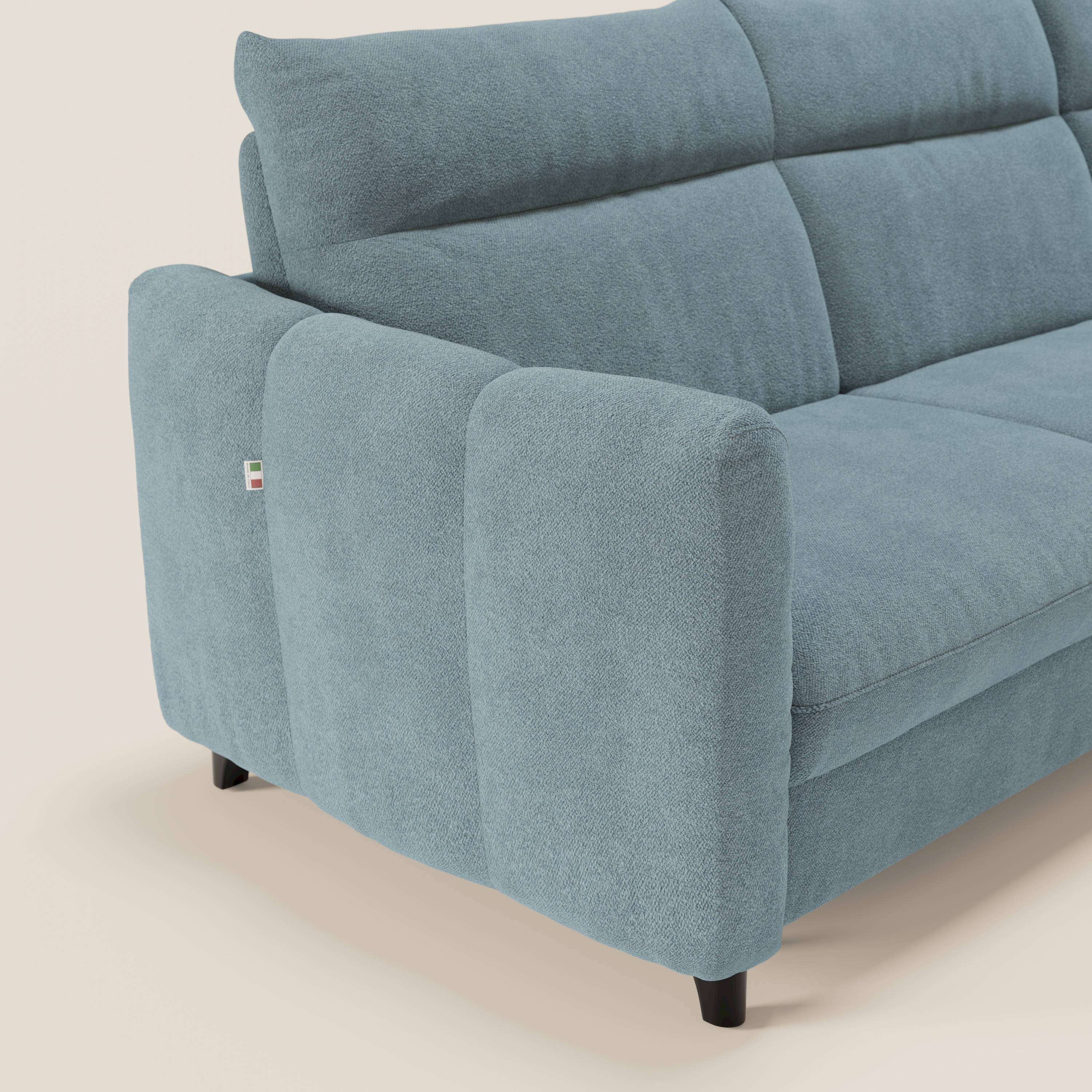 Peonia divano letto angolare con Penisola Contenitore - Materasso H18 cm in Bouclé Impermeabile T07 - divani.store