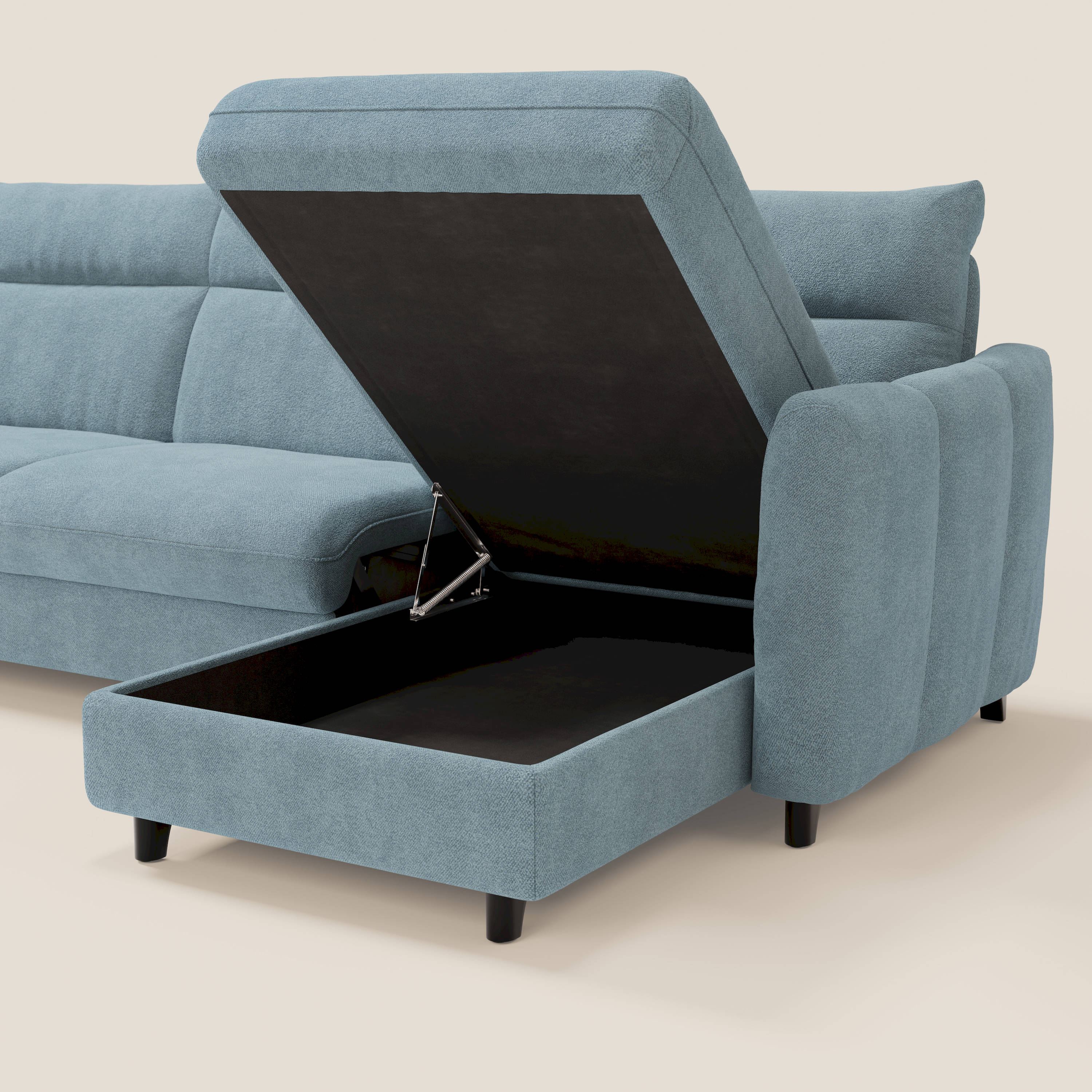 Peonia divano letto angolare con Penisola Contenitore - Materasso H18 cm in Bouclé Impermeabile T07 - divani.store