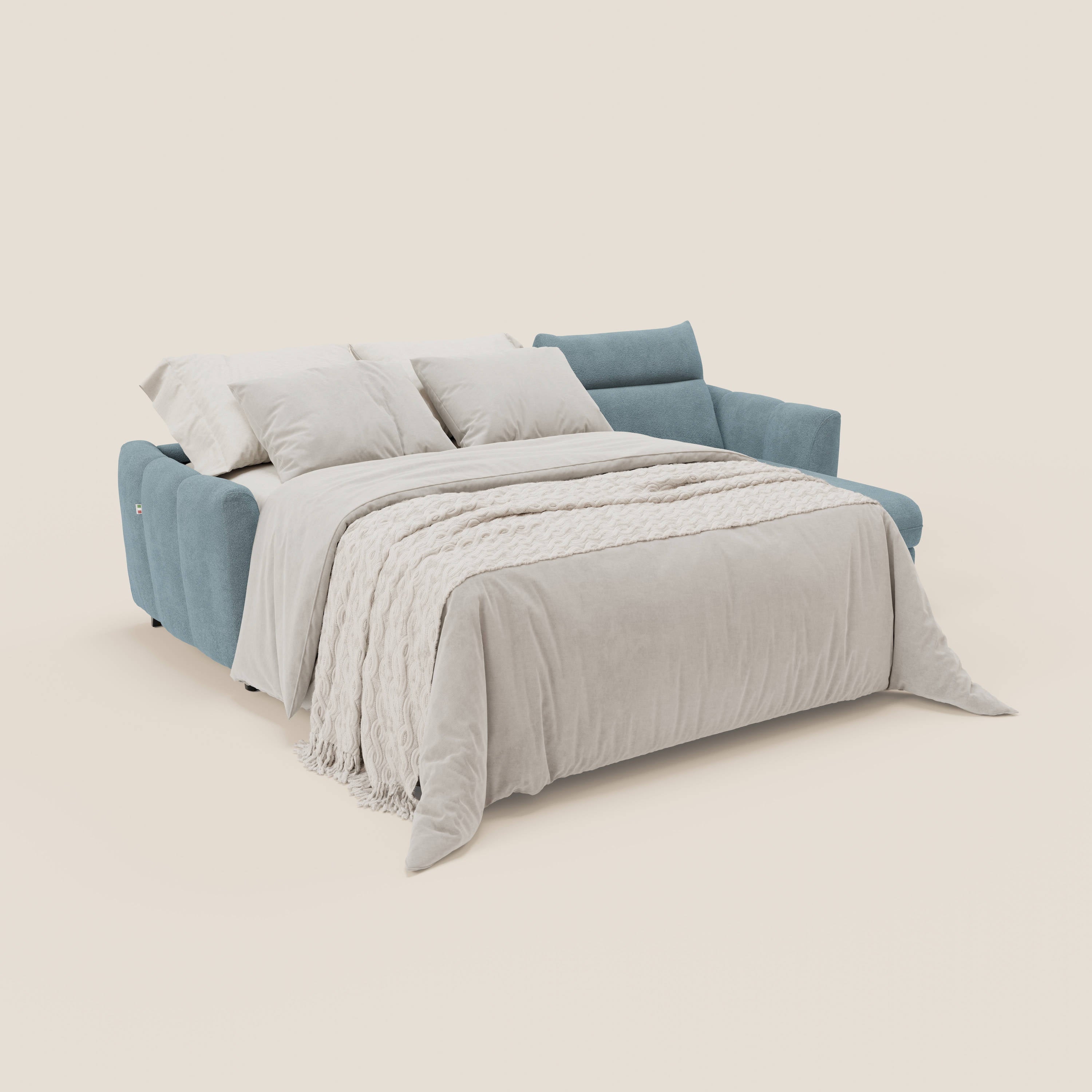 Peonia divano letto angolare con Penisola Contenitore - Materasso H18 cm in Bouclé Impermeabile T07 - divani.store