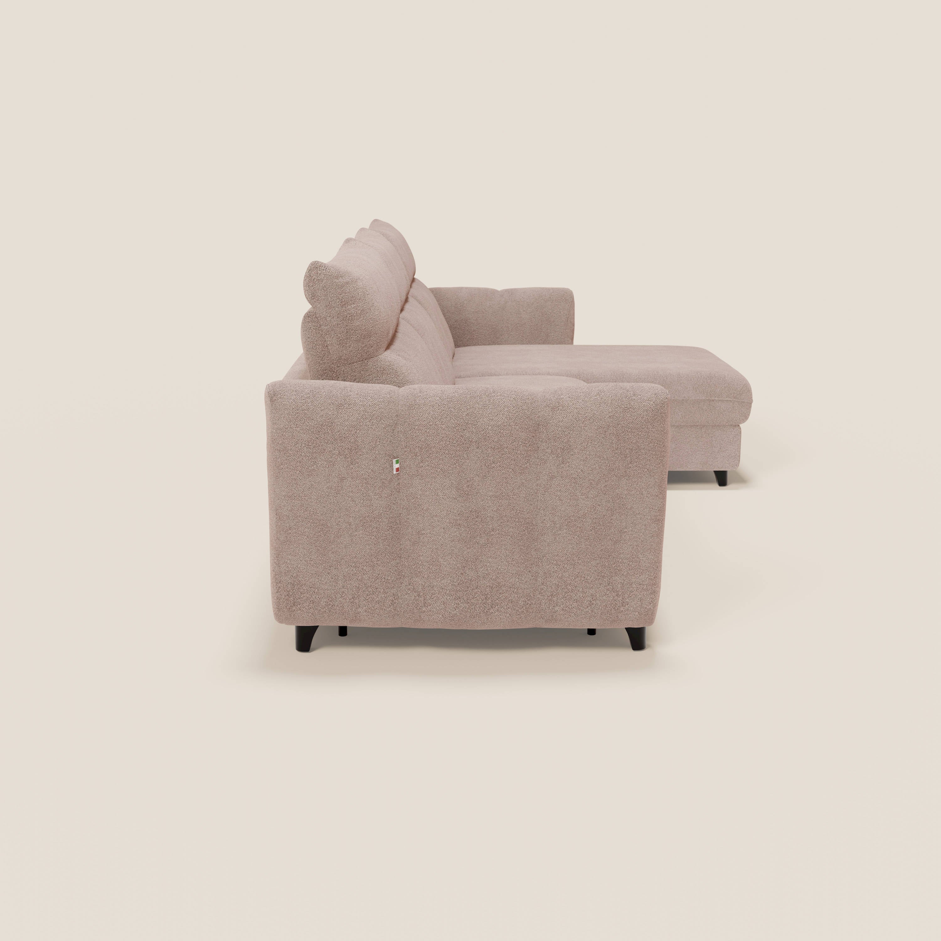 Peonia divano letto angolare con Penisola Contenitore - Materasso H18 cm in Bouclé Impermeabile T07 - divani.store