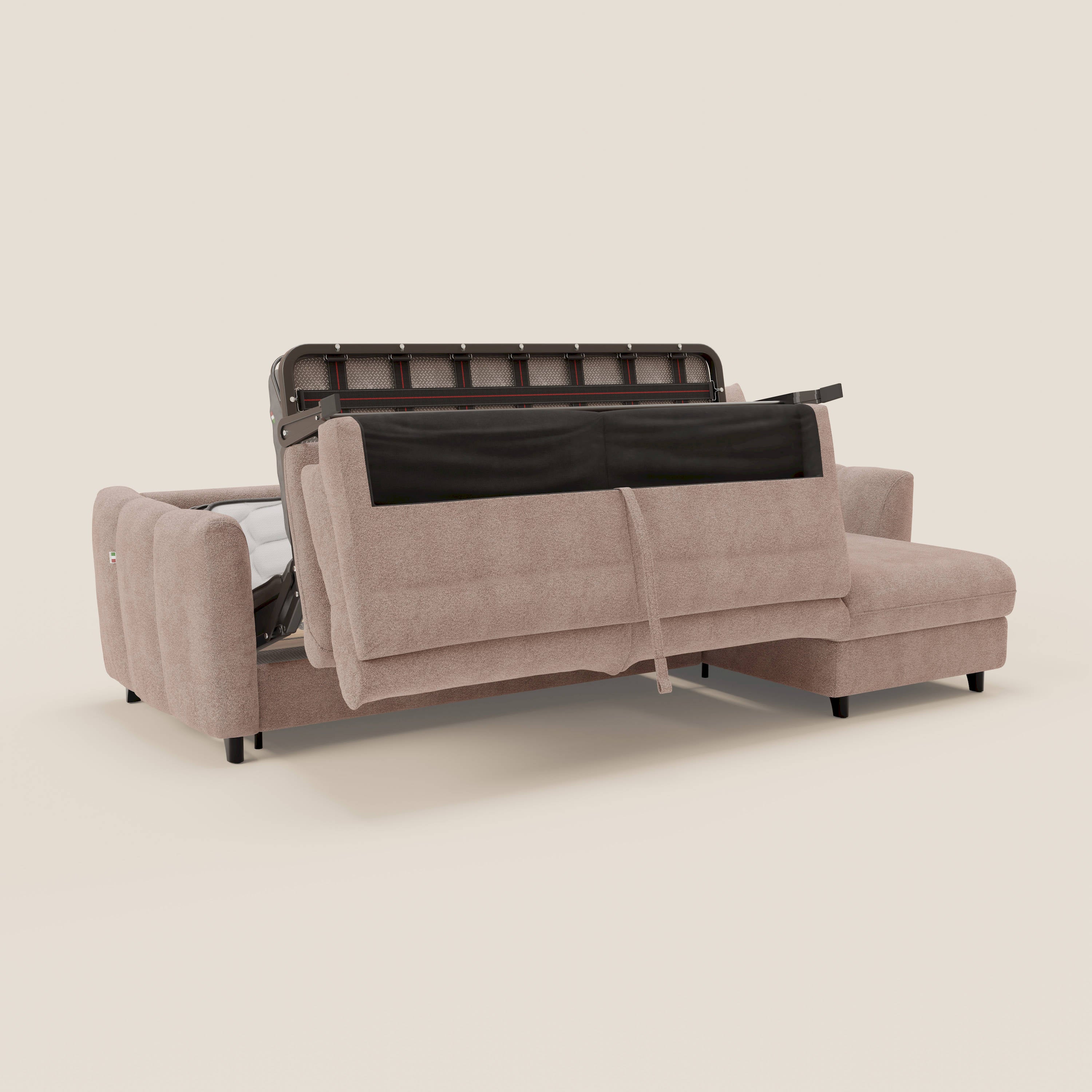 Peonia divano letto angolare con Penisola Contenitore - Materasso H18 cm in Bouclé Impermeabile T07 - divani.store