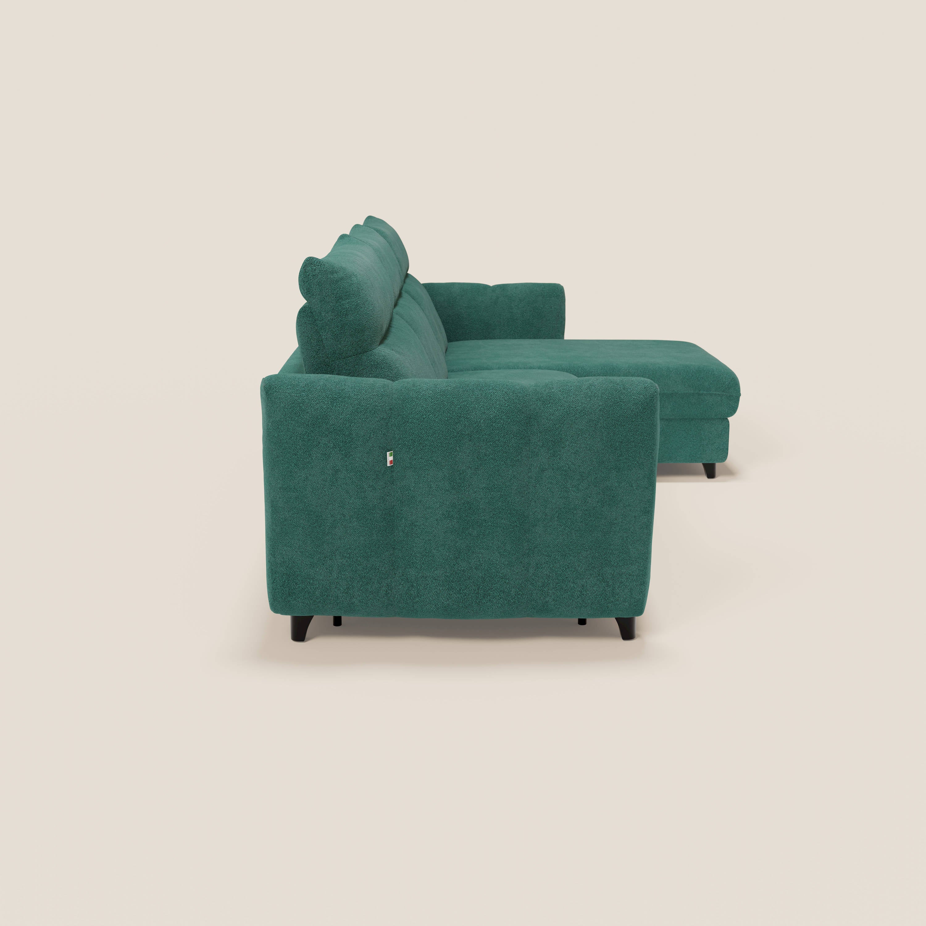 Peonia divano letto angolare con Penisola Contenitore - Materasso H18 cm in Bouclé Impermeabile T07 - divani.store