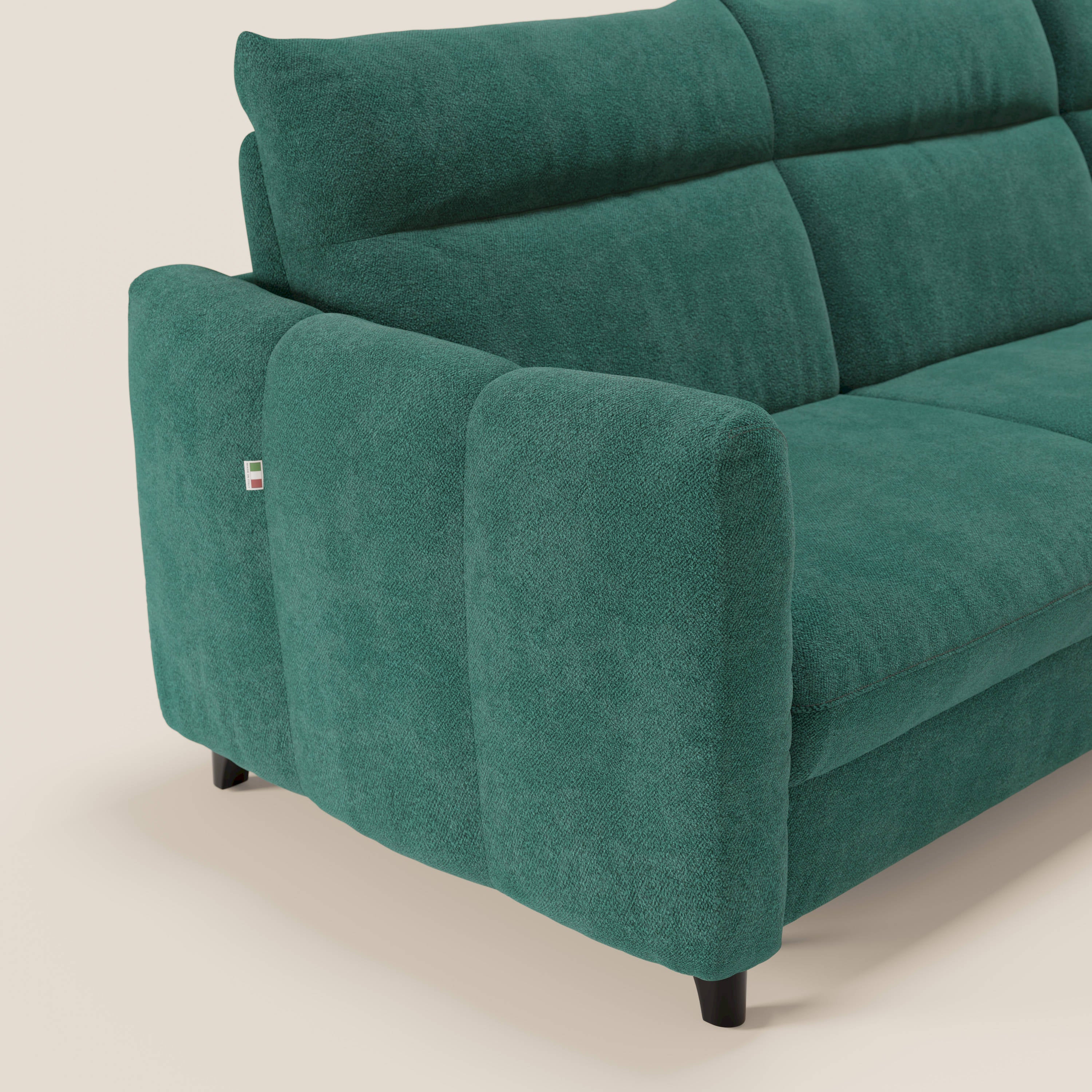 Peonia divano letto angolare con Penisola Contenitore - Materasso H18 cm in Bouclé Impermeabile T07 - divani.store