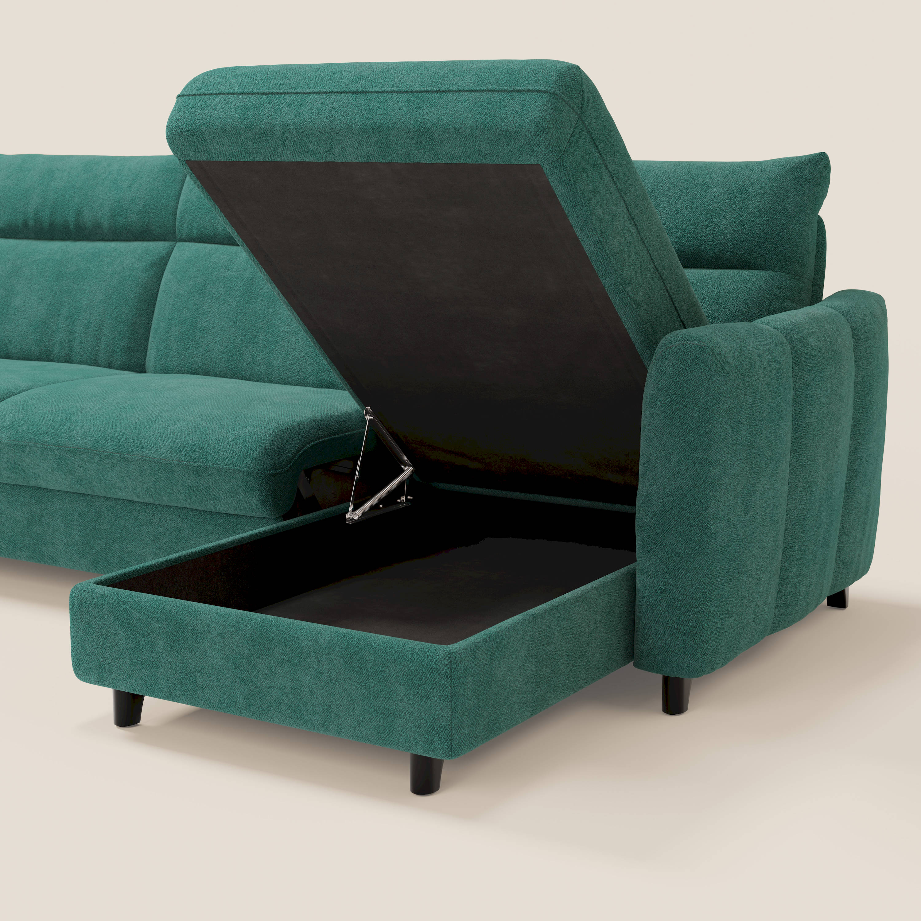 Peonia divano letto angolare con Penisola Contenitore - Materasso H18 cm in Bouclé Impermeabile T07 - divani.store