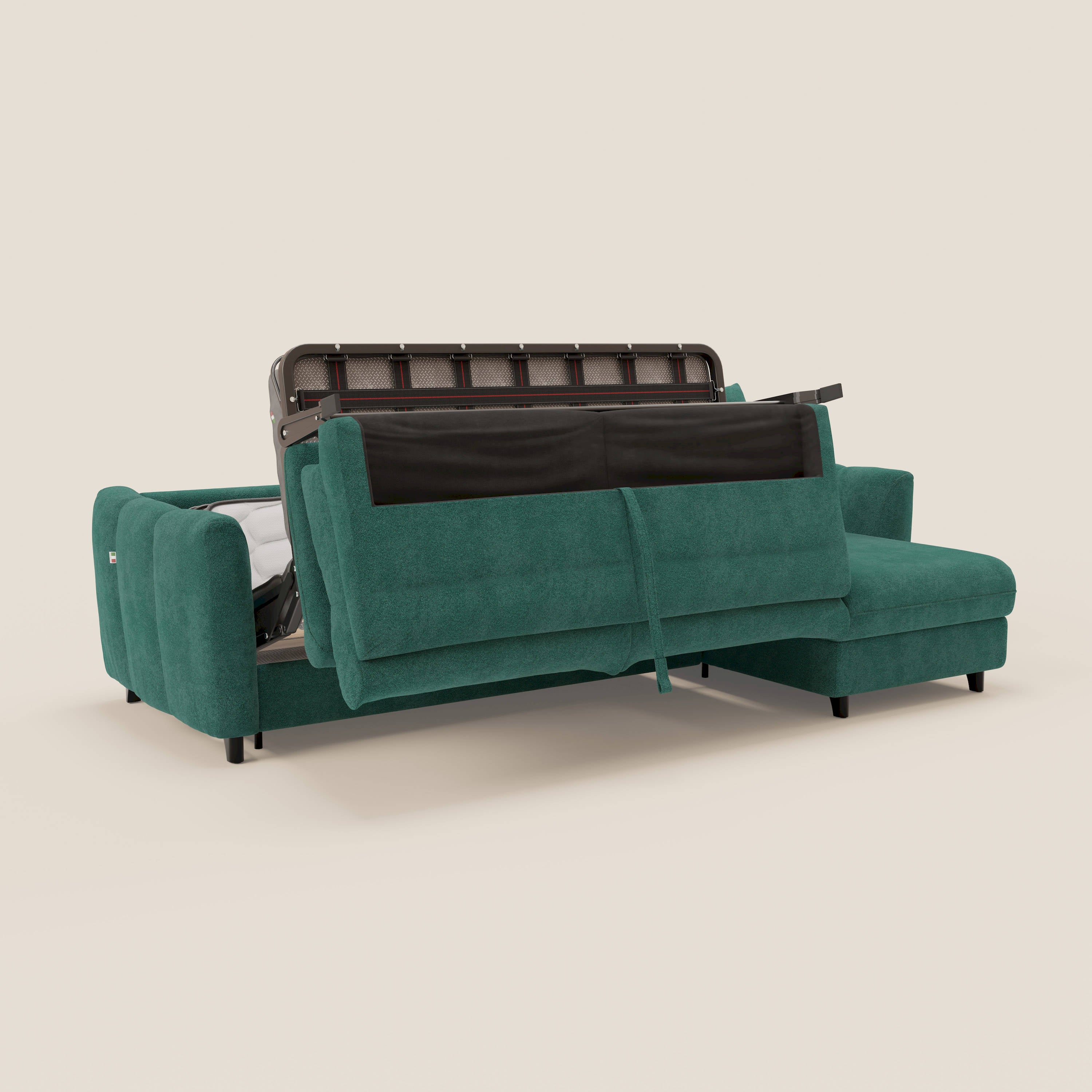 Peonia divano letto angolare con Penisola Contenitore - Materasso H18 cm in Bouclé Impermeabile T07 - divani.store