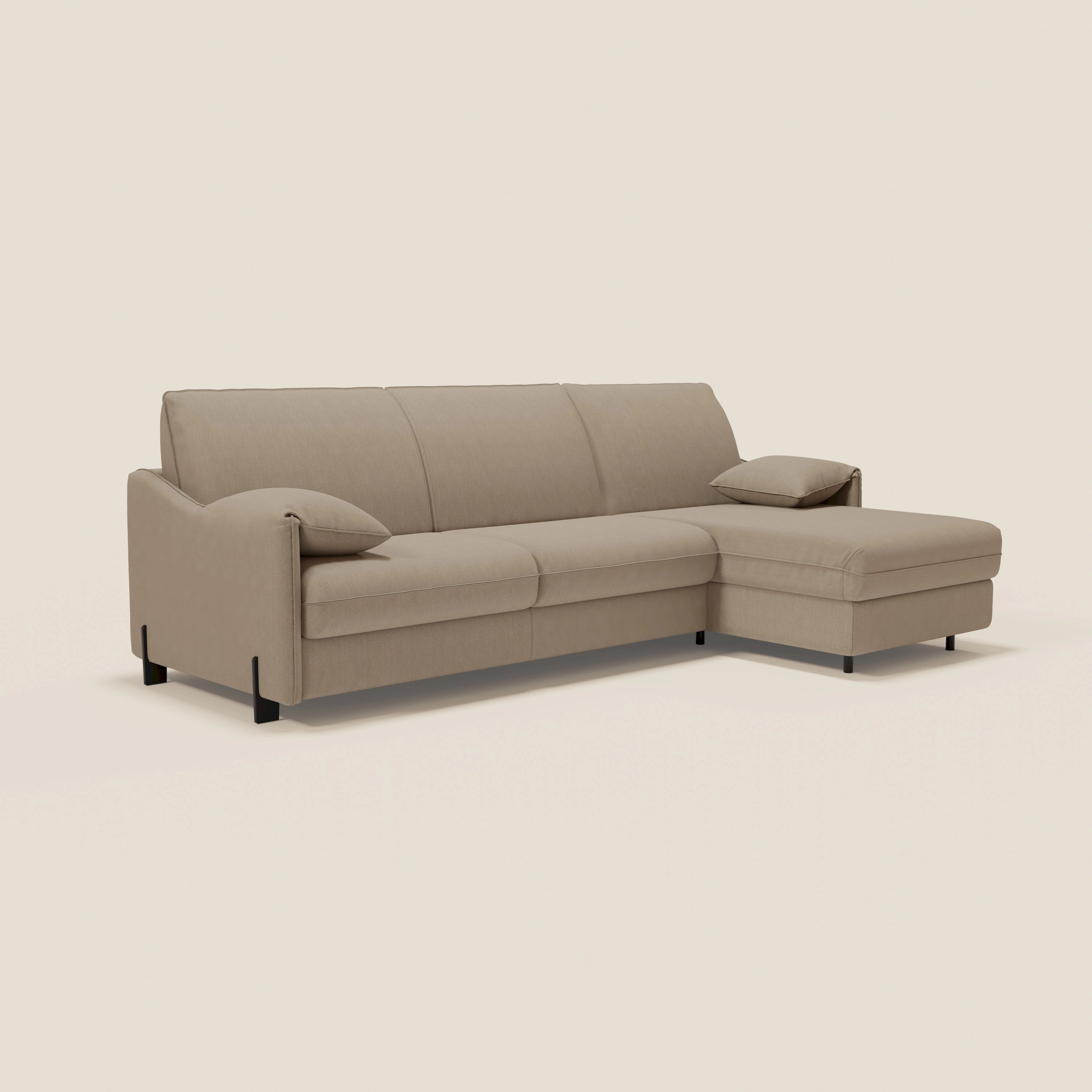 Primula divano letto angolare con materasso H18 cm - penisola contenitore in tessuto smacchiabile T05 - divani.store