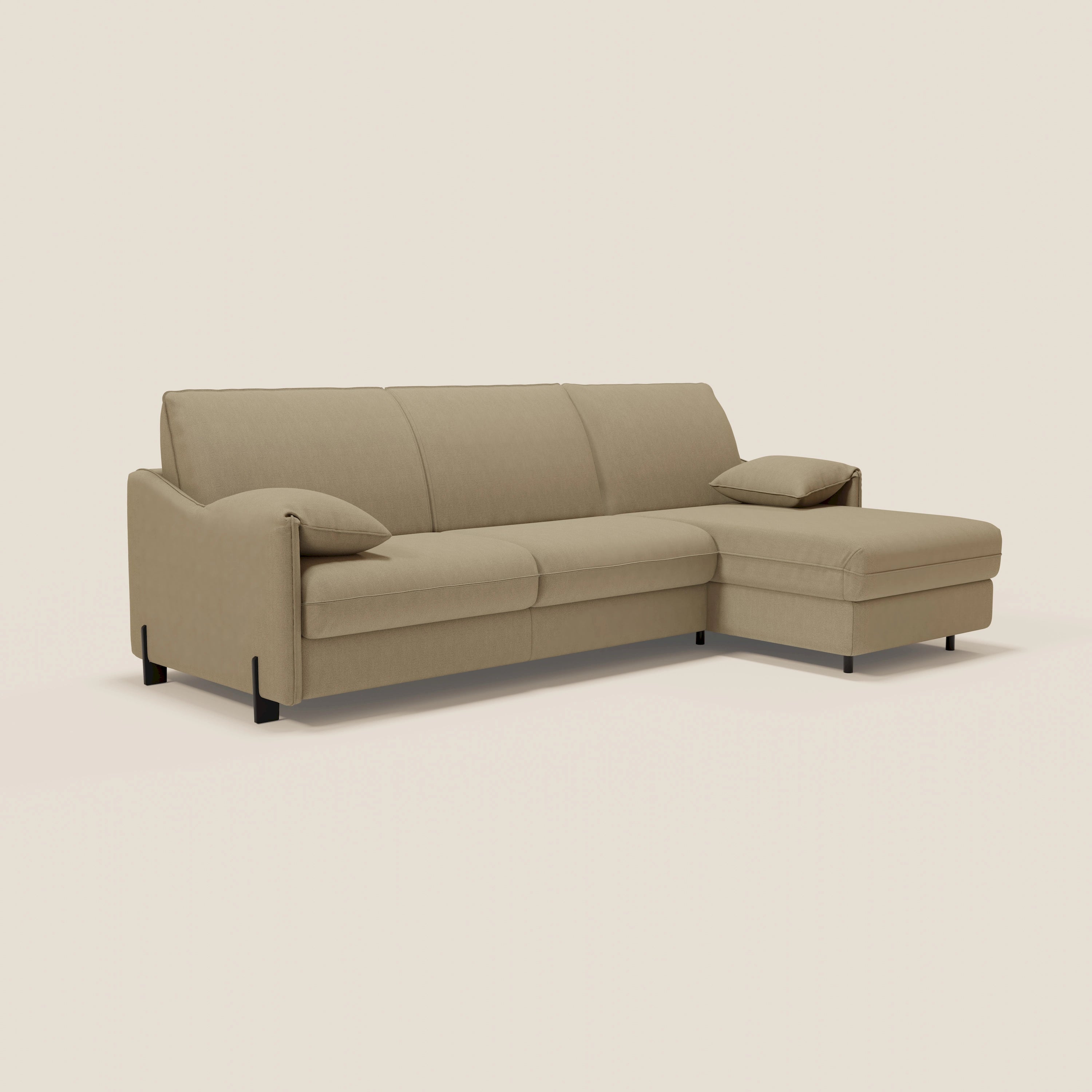 Primula divano letto angolare con materasso H18 cm - penisola contenitore in tessuto smacchiabile T05 - divani.store